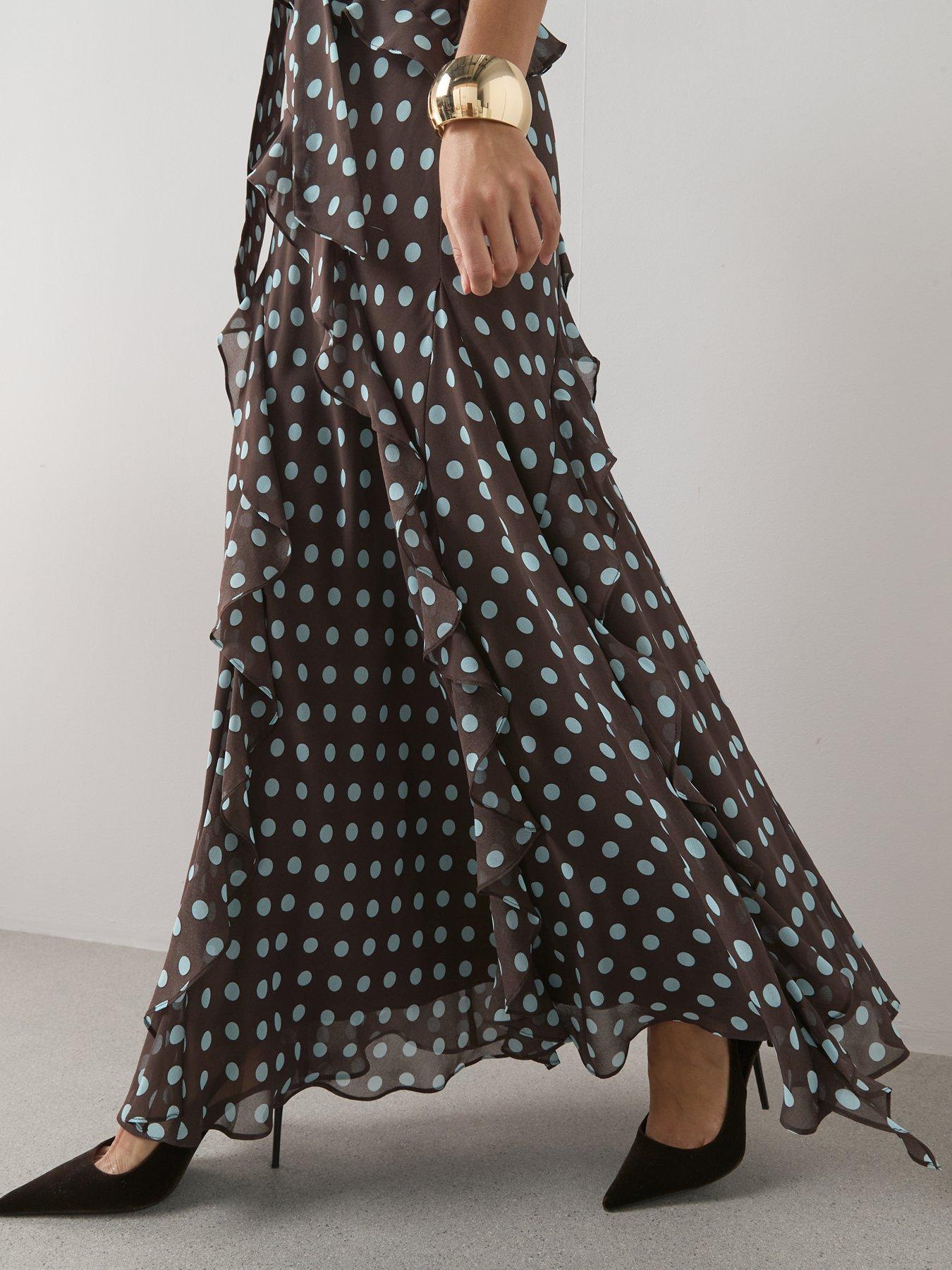 Image 5 of 7 of The Very Collection Polka Dot Scarf Detail Ruffle Maxi Dress - Print