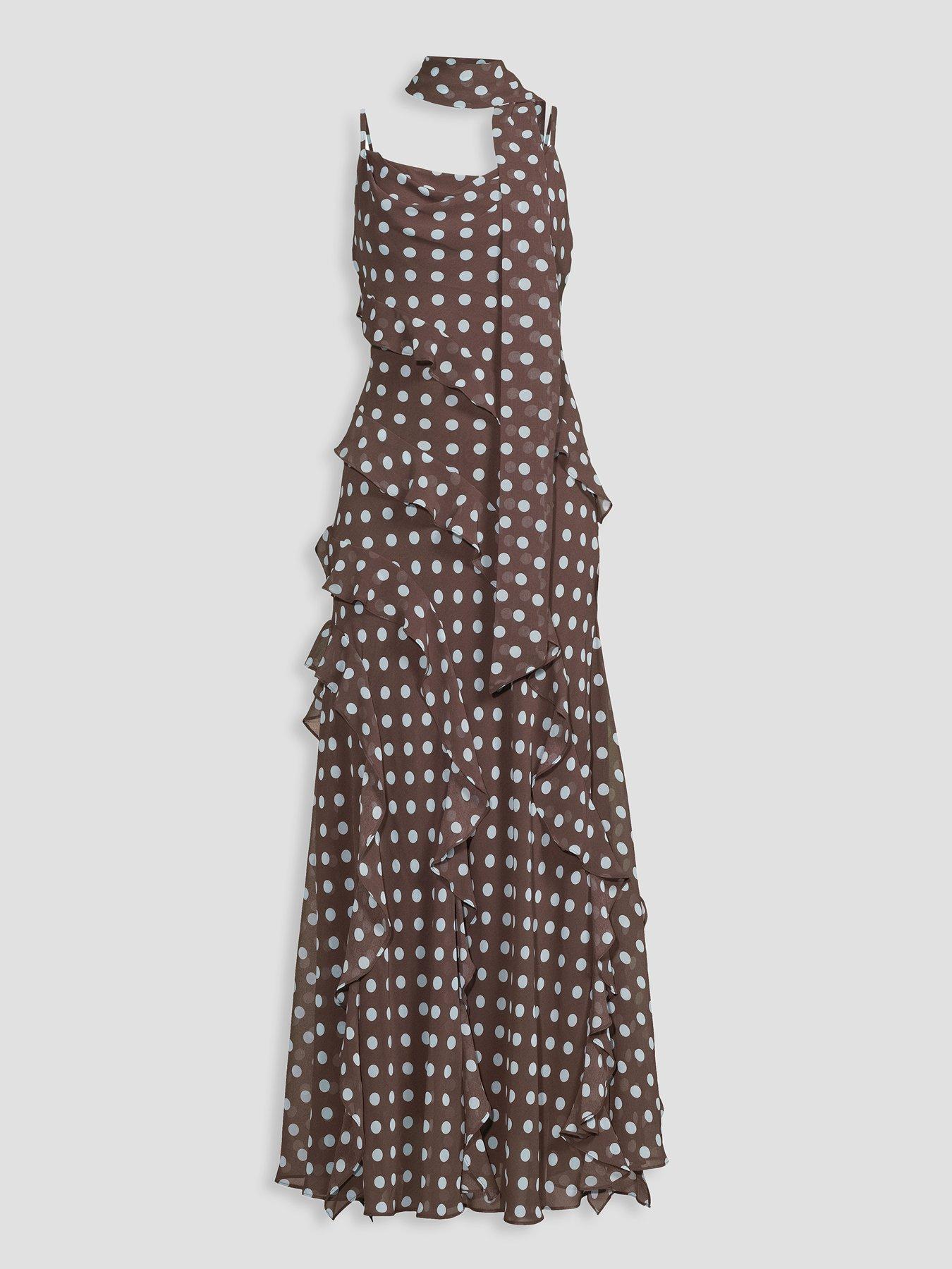The Very Collection Polka Dot Scarf Detail Ruffle Maxi Dress - Print | Very