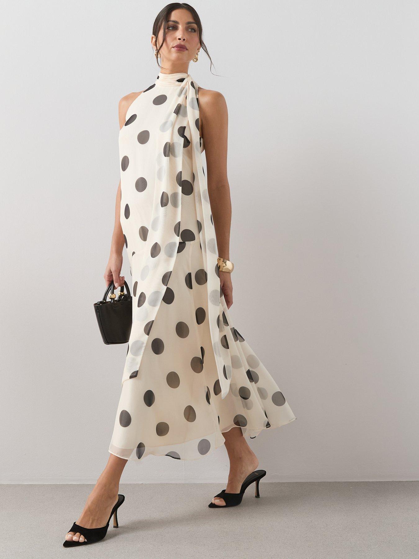 The Very Collection Tie Neck Spot Detail Sleeveless Midaxi Dress