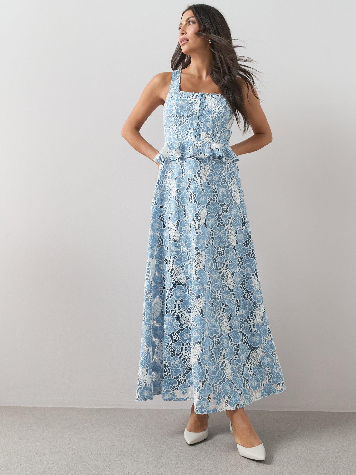The Very Collection Sleeveless Lace Frill Midaxi Dress - Blue