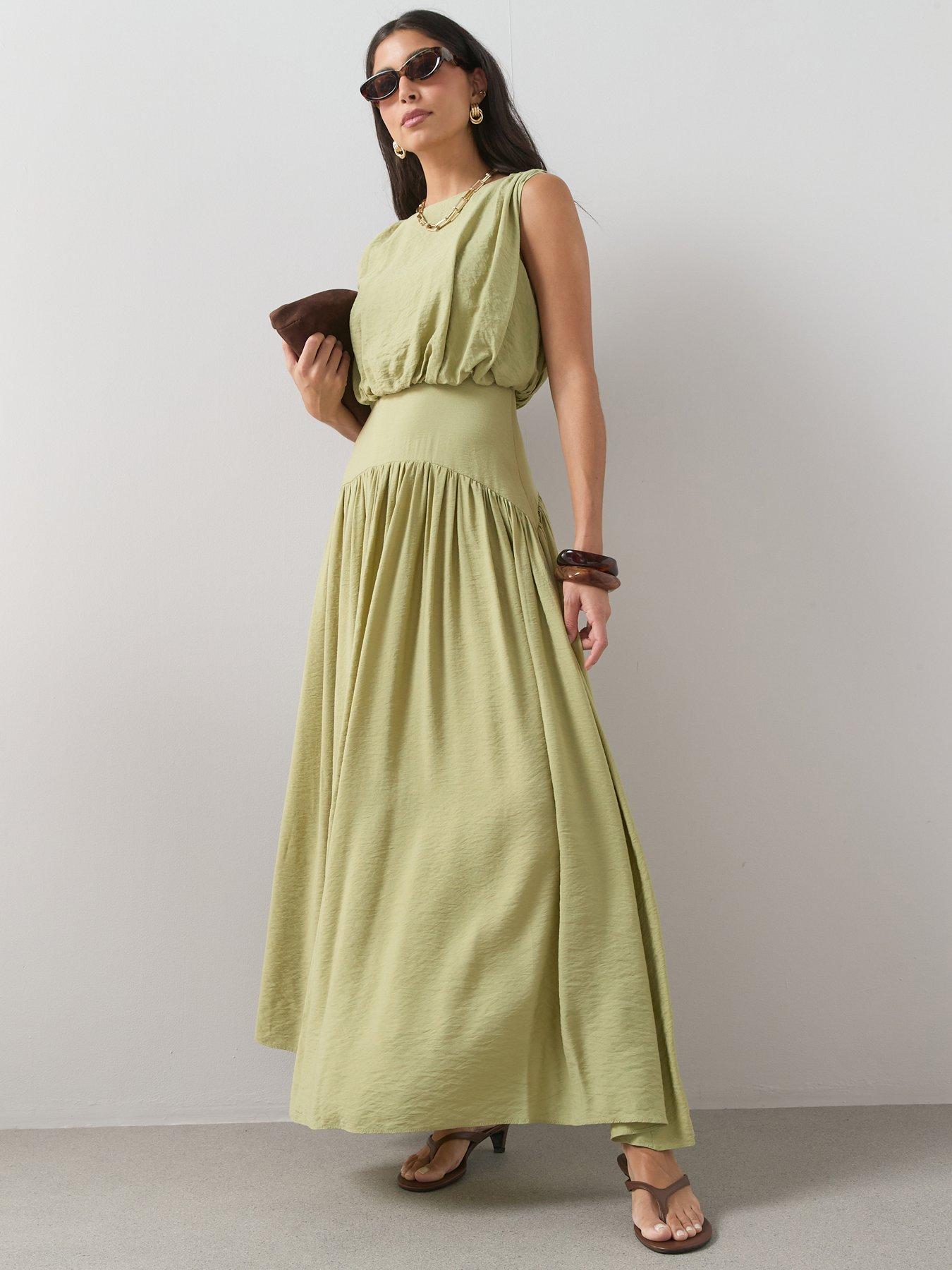 The Very Collection Blouson Waisted Midaxi Dress - Green