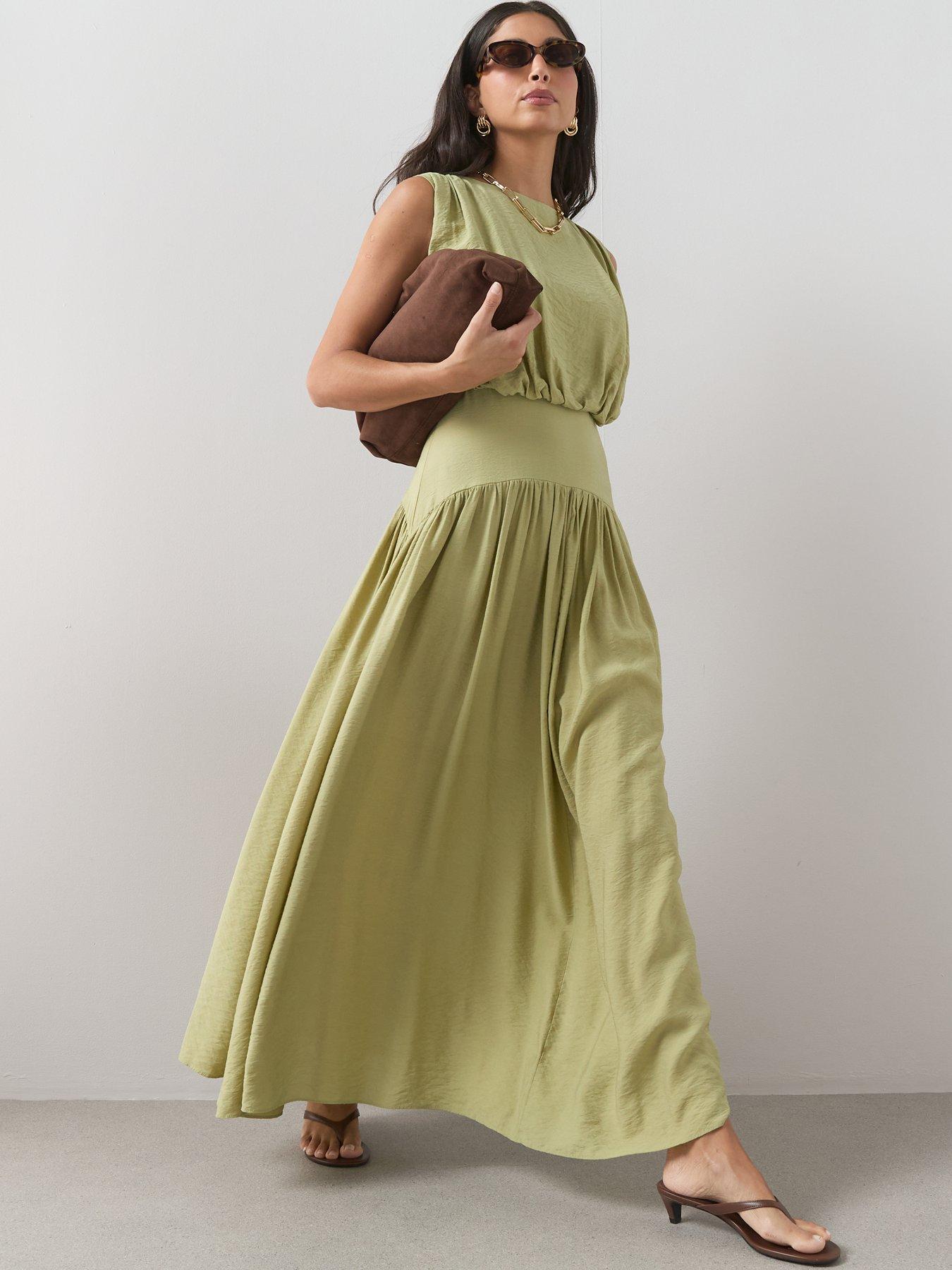 The Very Collection Blouson Waisted Midaxi Dress - Green | Very