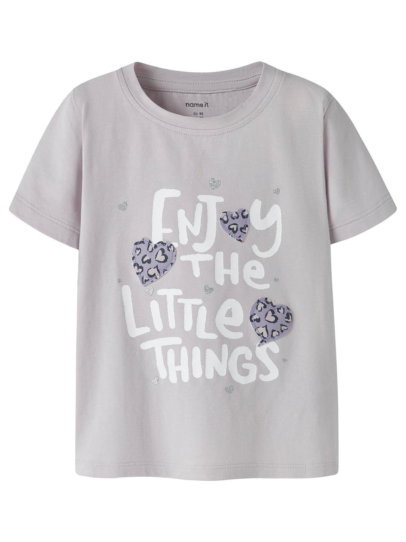 Name It Mini Girls Leopard Heart Short Sleeve Tshirt, Light Purple, Size Age: 1.5-2 Years