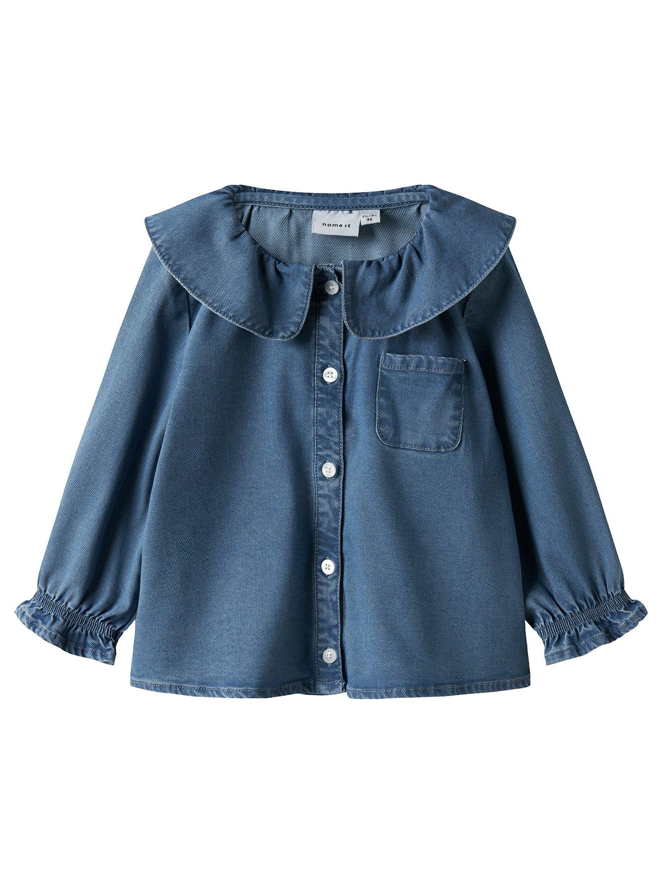 Name It Mini Girls Long Sleeve Denim Collared Shirt - Blue