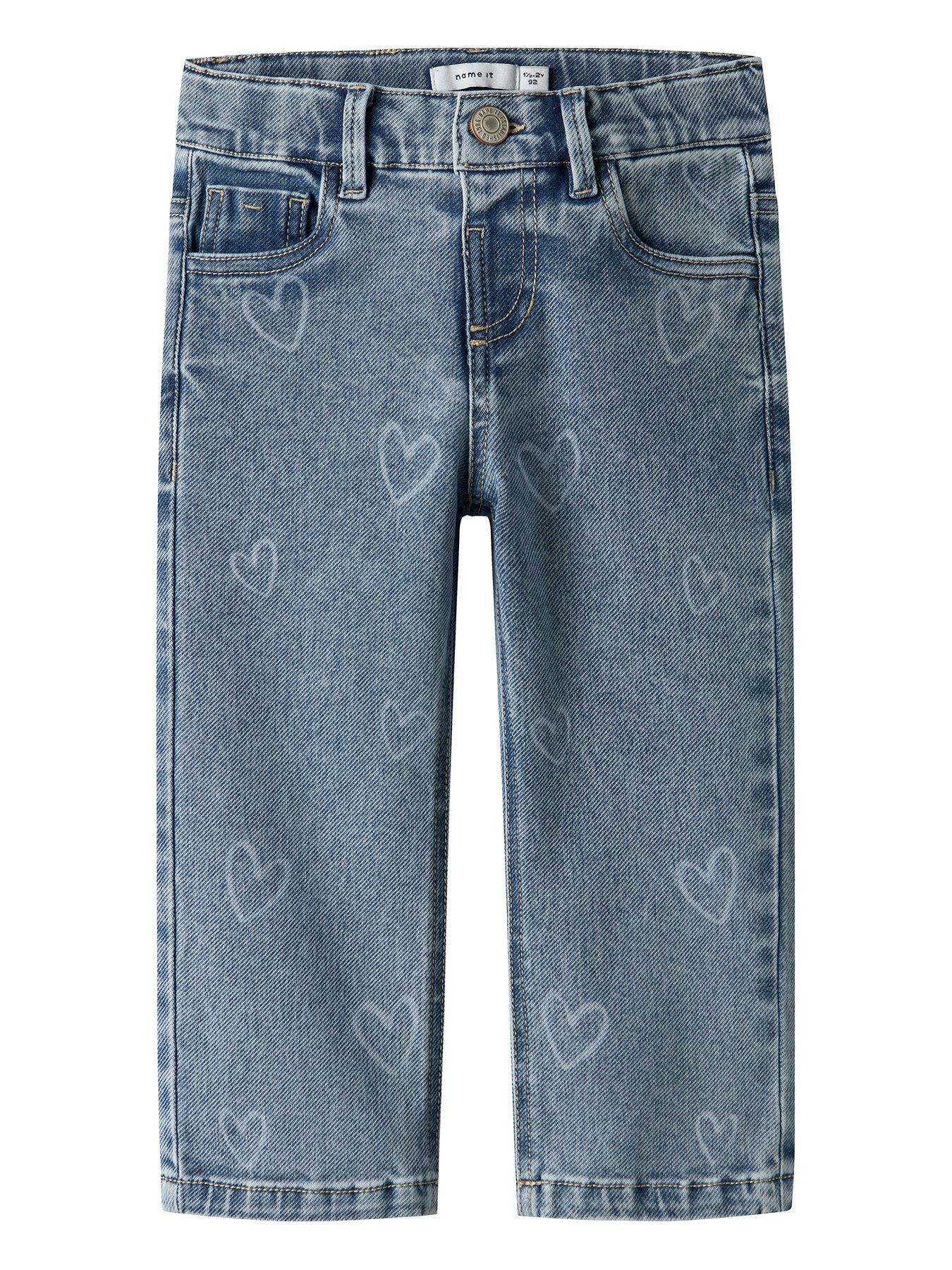 Name It Mini Girls Heart Straight Jeans, Blue, Size Age: 5 Years