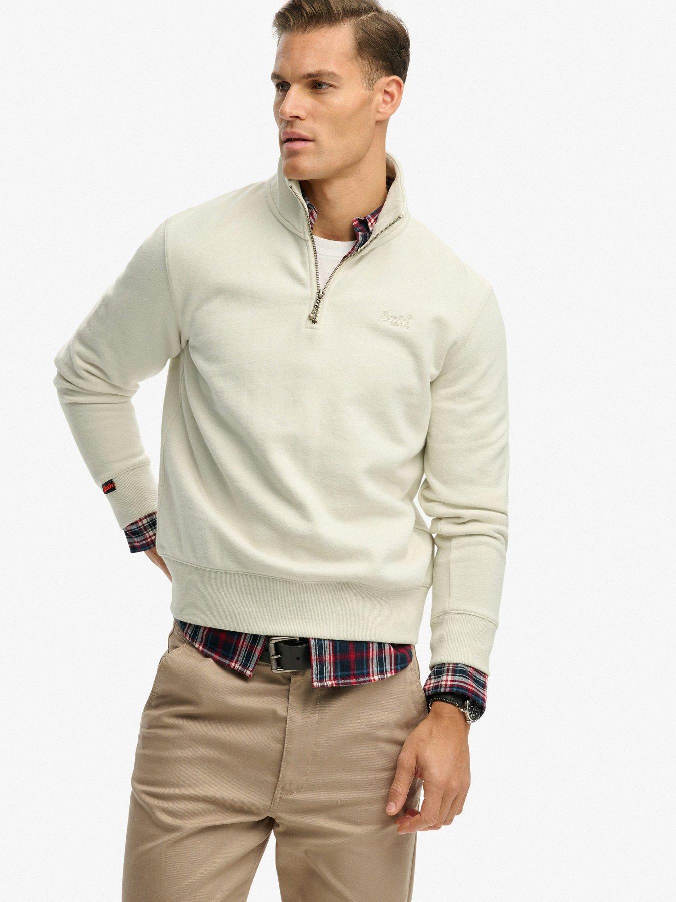 Image 1 of 7 of Superdry Essential Logo Henley 1/4 Zip Sweatshirt - Beige
