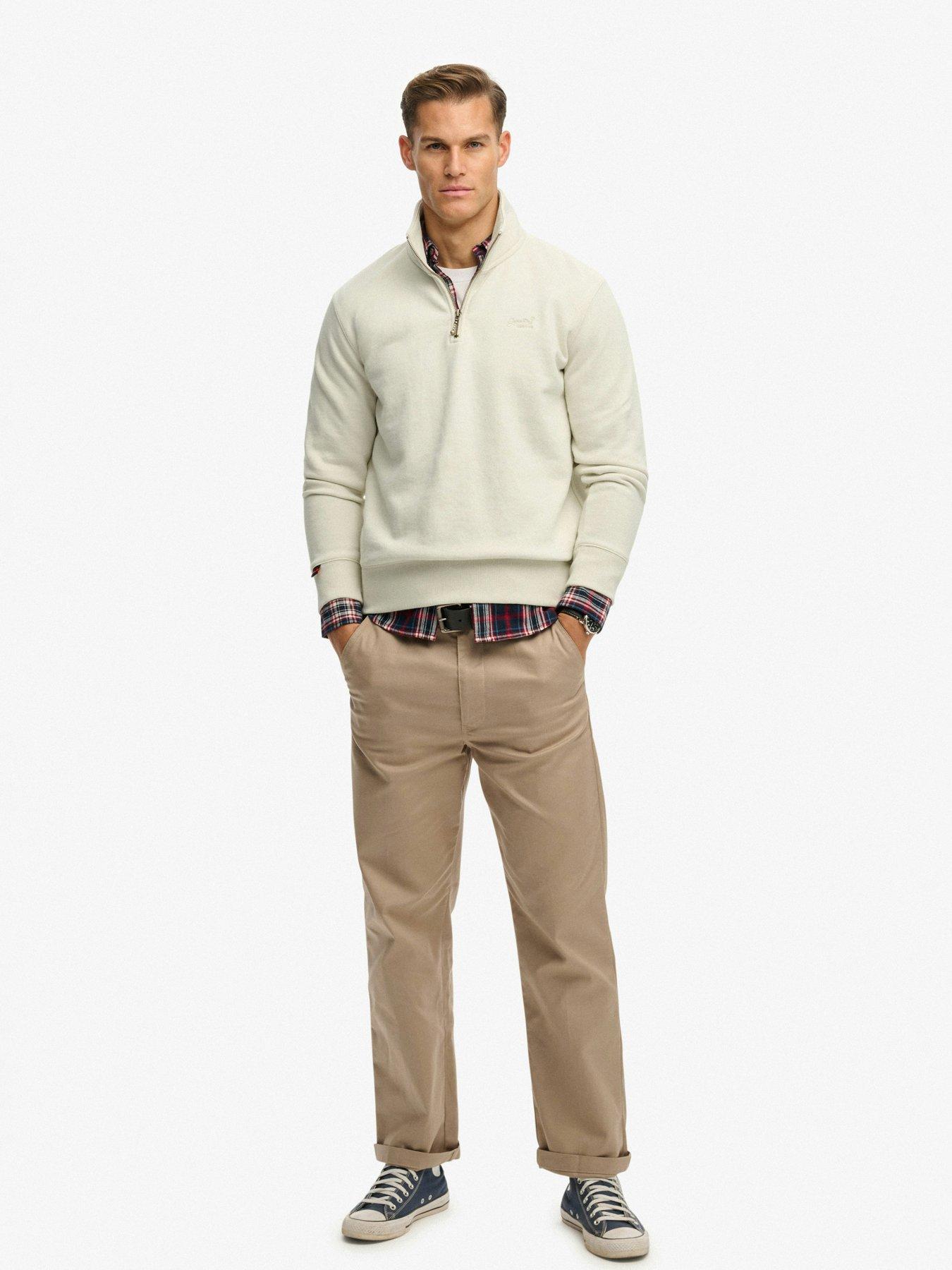 Image 3 of 7 of Superdry Essential Logo Henley 1/4 Zip Sweatshirt - Beige