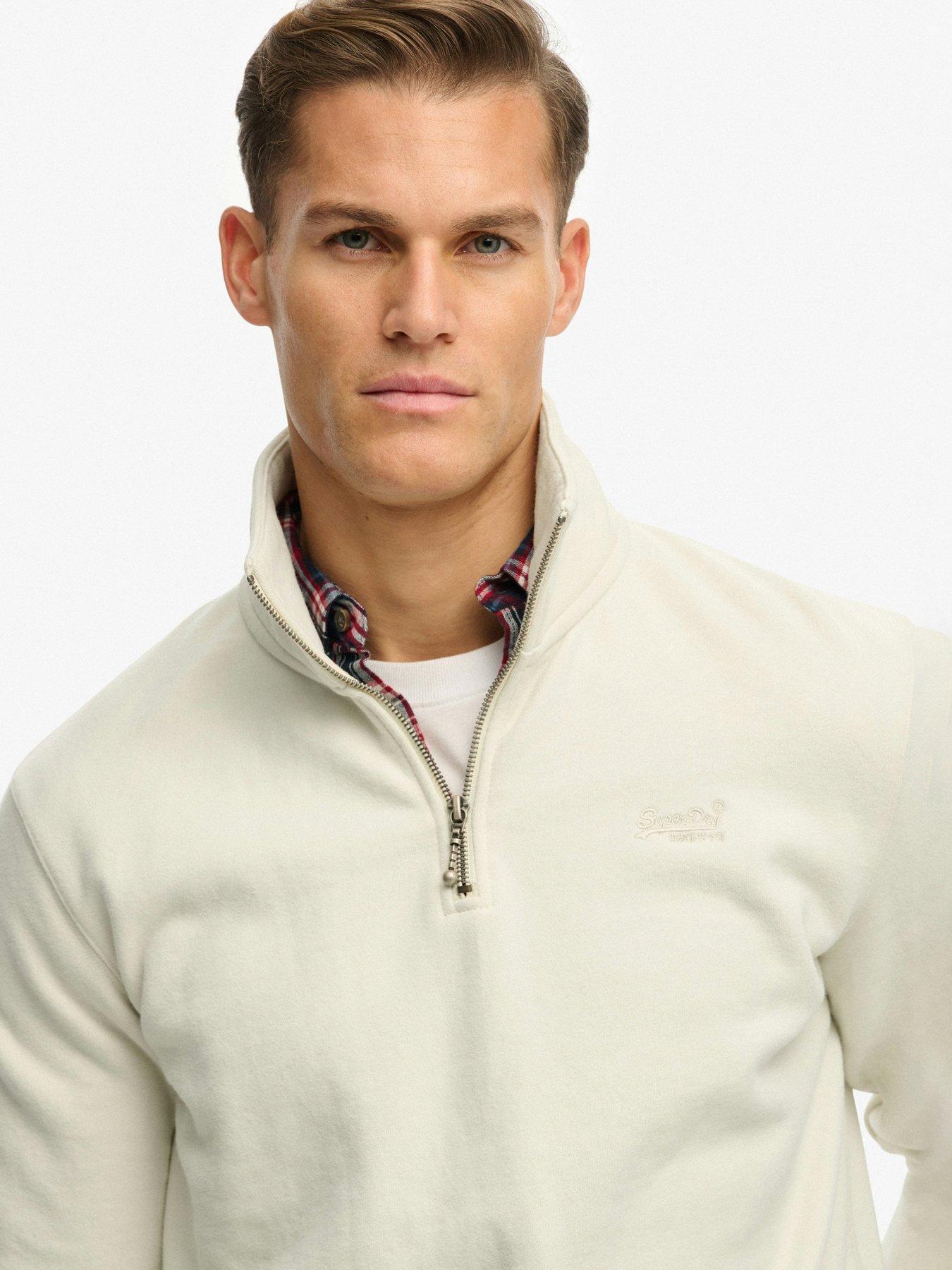 Image 4 of 7 of Superdry Essential Logo Henley 1/4 Zip Sweatshirt - Beige