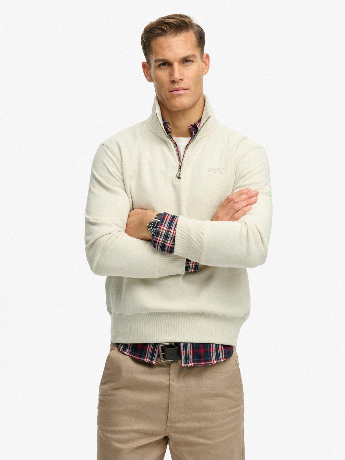 Image 6 of 7 of Superdry Essential Logo Henley 1/4 Zip Sweatshirt - Beige