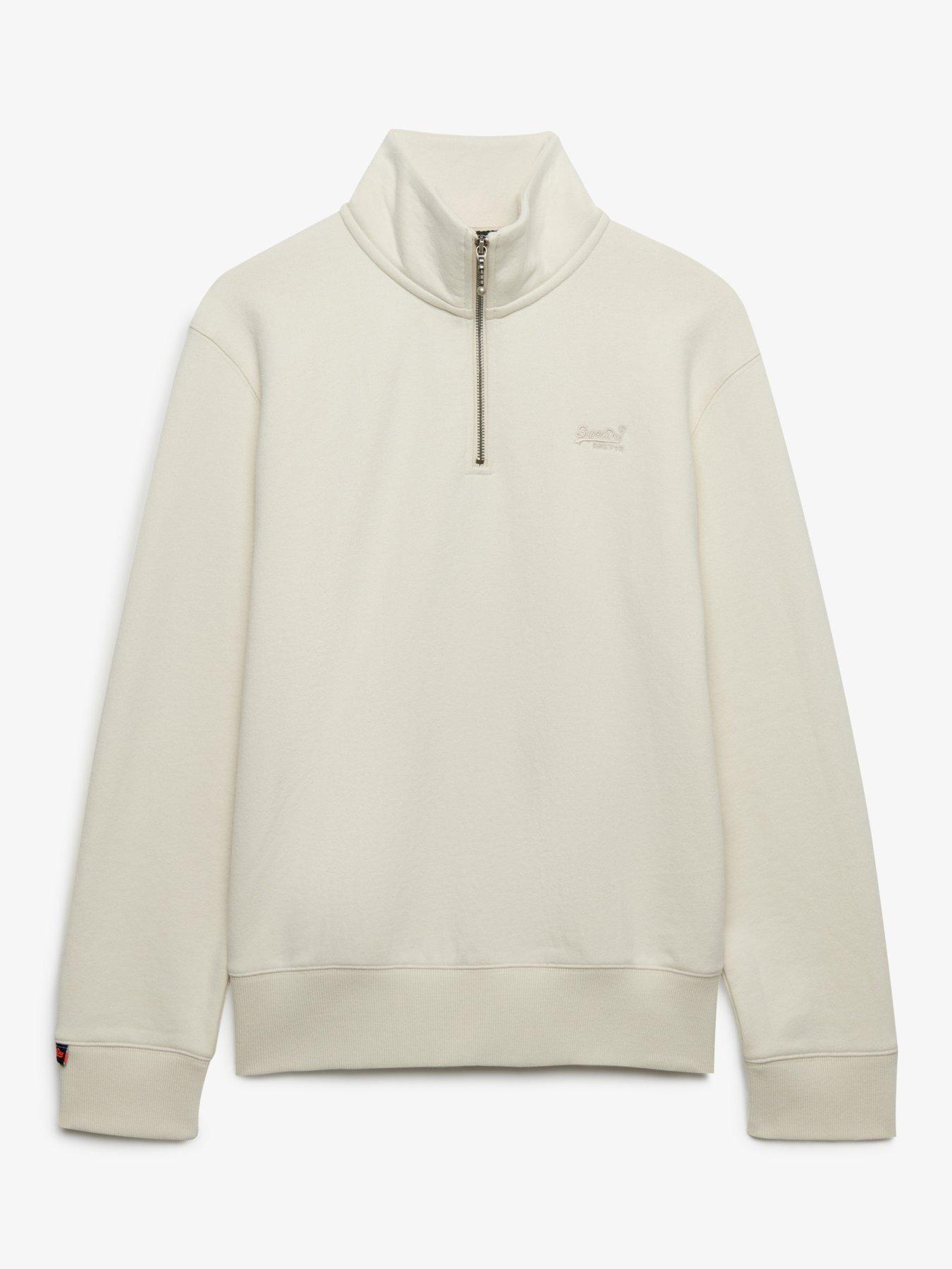 Image 7 of 7 of Superdry Essential Logo Henley 1/4 Zip Sweatshirt - Beige