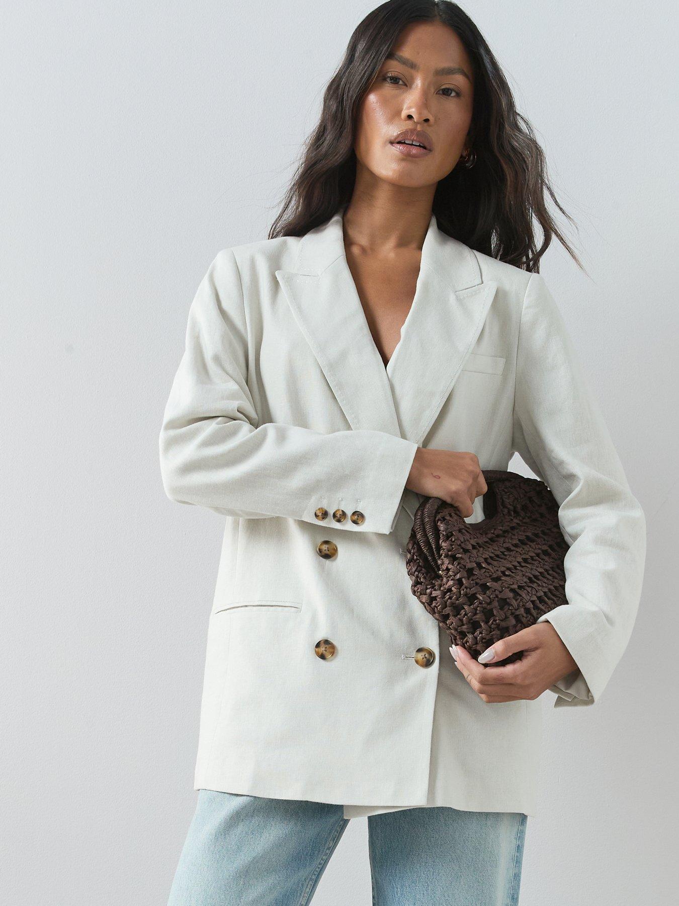 The Very Collection Double Breasted Linen Blazer - Natural