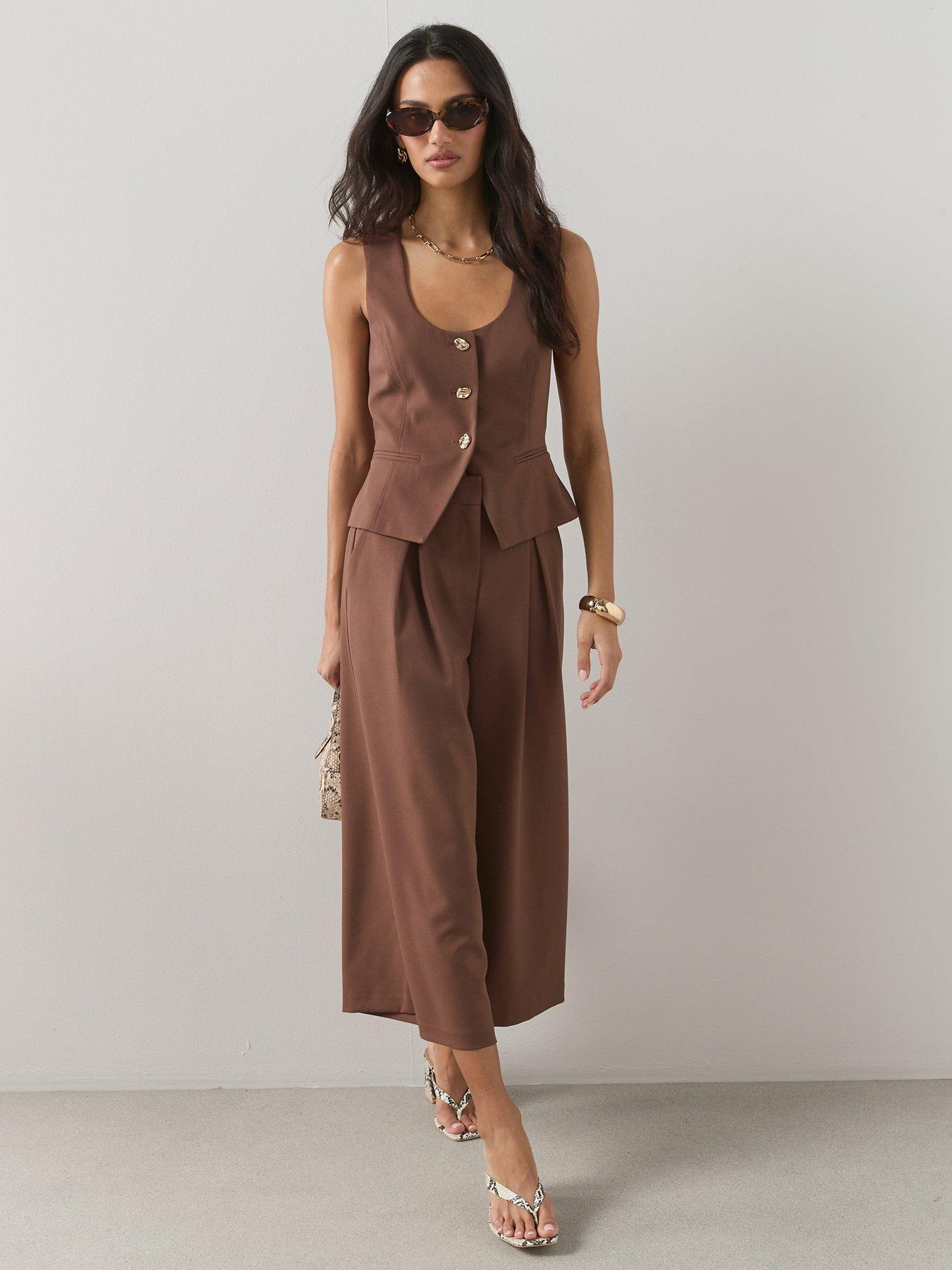 The Very Collection Linen Blend Tailored Culottes - Brown