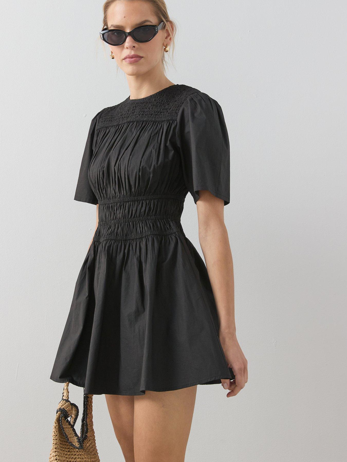 The Very Collection Cotton Ruched Waist Mini Dress - Black | Very