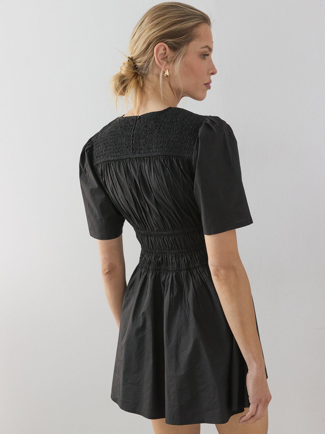 The Very Collection Cotton Ruched Waist Mini Dress - Black | Very