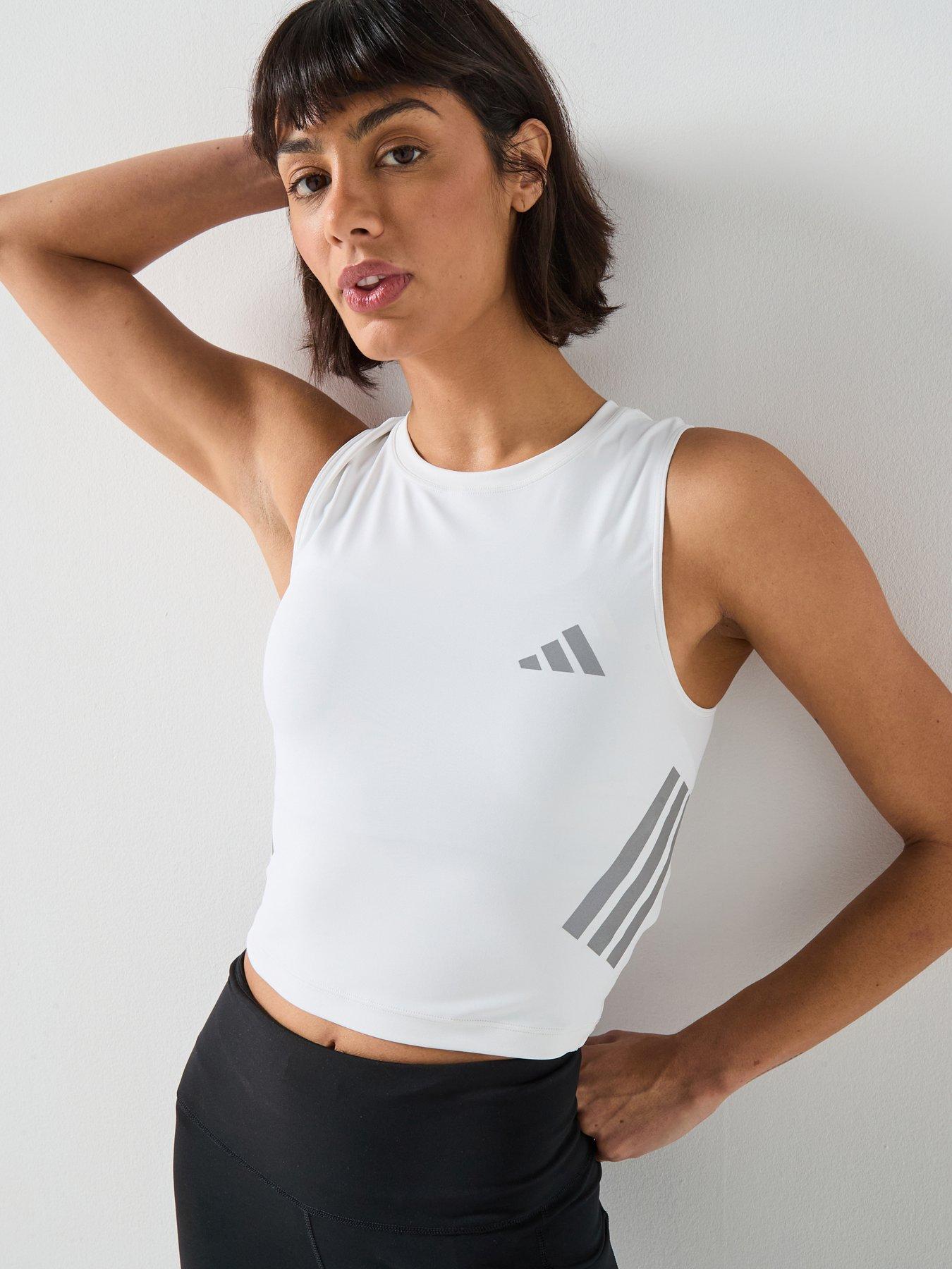 adidas Womens Running Adi365 Iconic Stripes Tank, White, Size M, Women