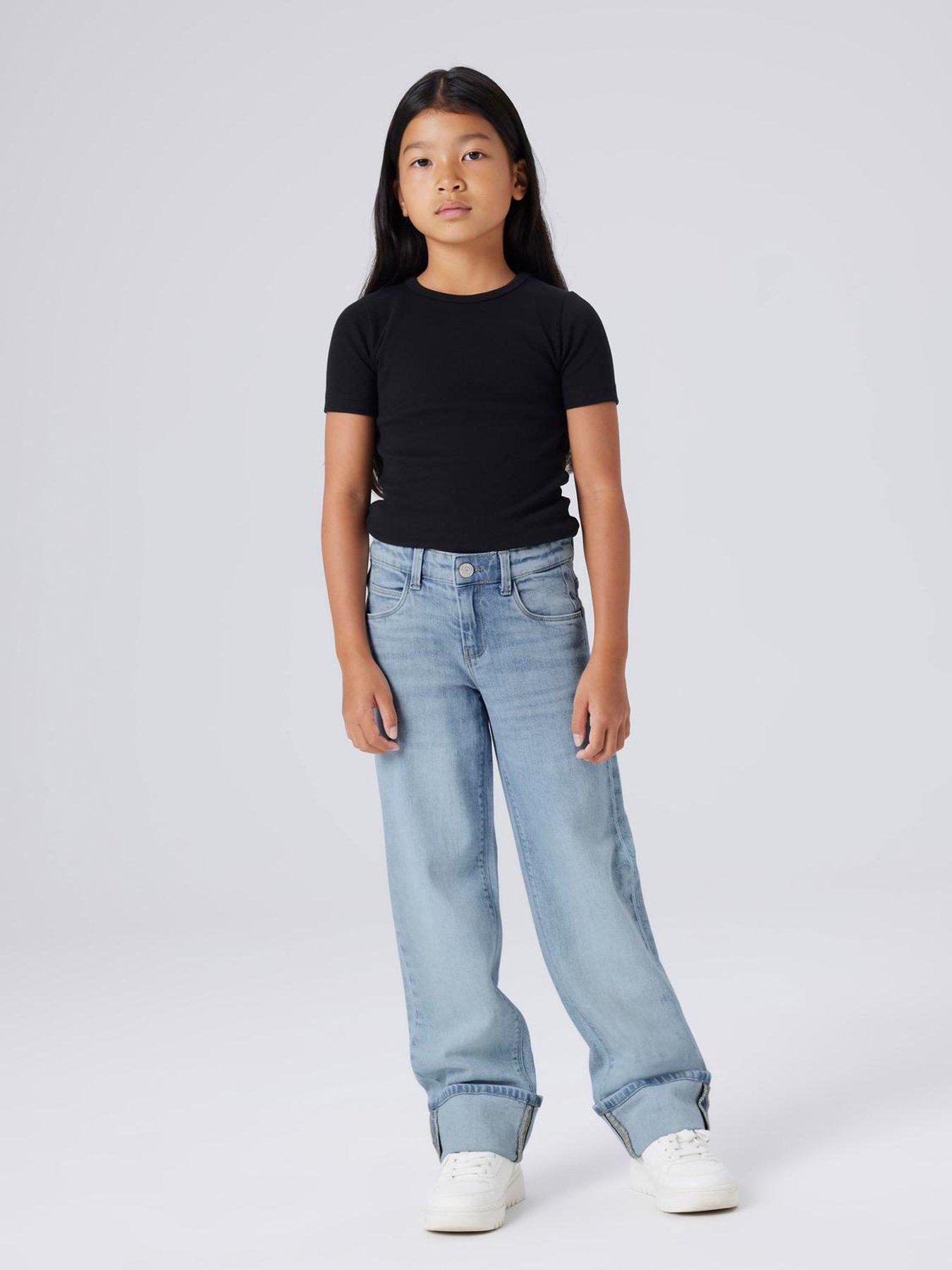 Name It Girls Straight Leg Turn Up Jeans, Light Blue, Size Age: 9 Years