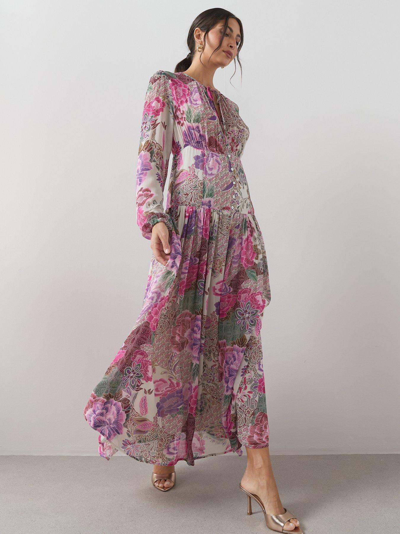 Image 1 of 6 of The Very Collection Floral Georgette Button Through Midaxi Dress - Print