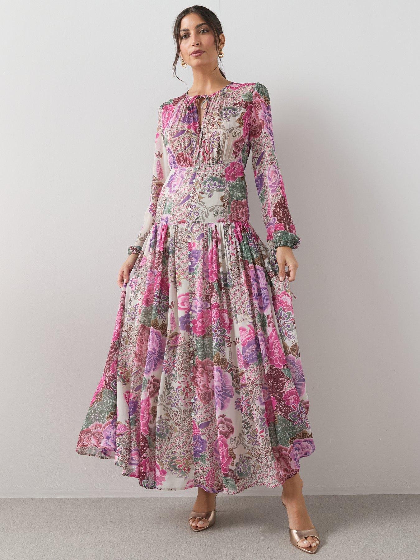 Image 3 of 6 of The Very Collection Floral Georgette Button Through Midaxi Dress - Print