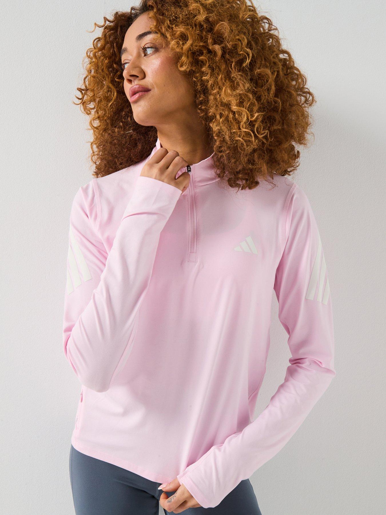adidas Womens Running Adi365 Iconic Stripes Zip Top - Pink