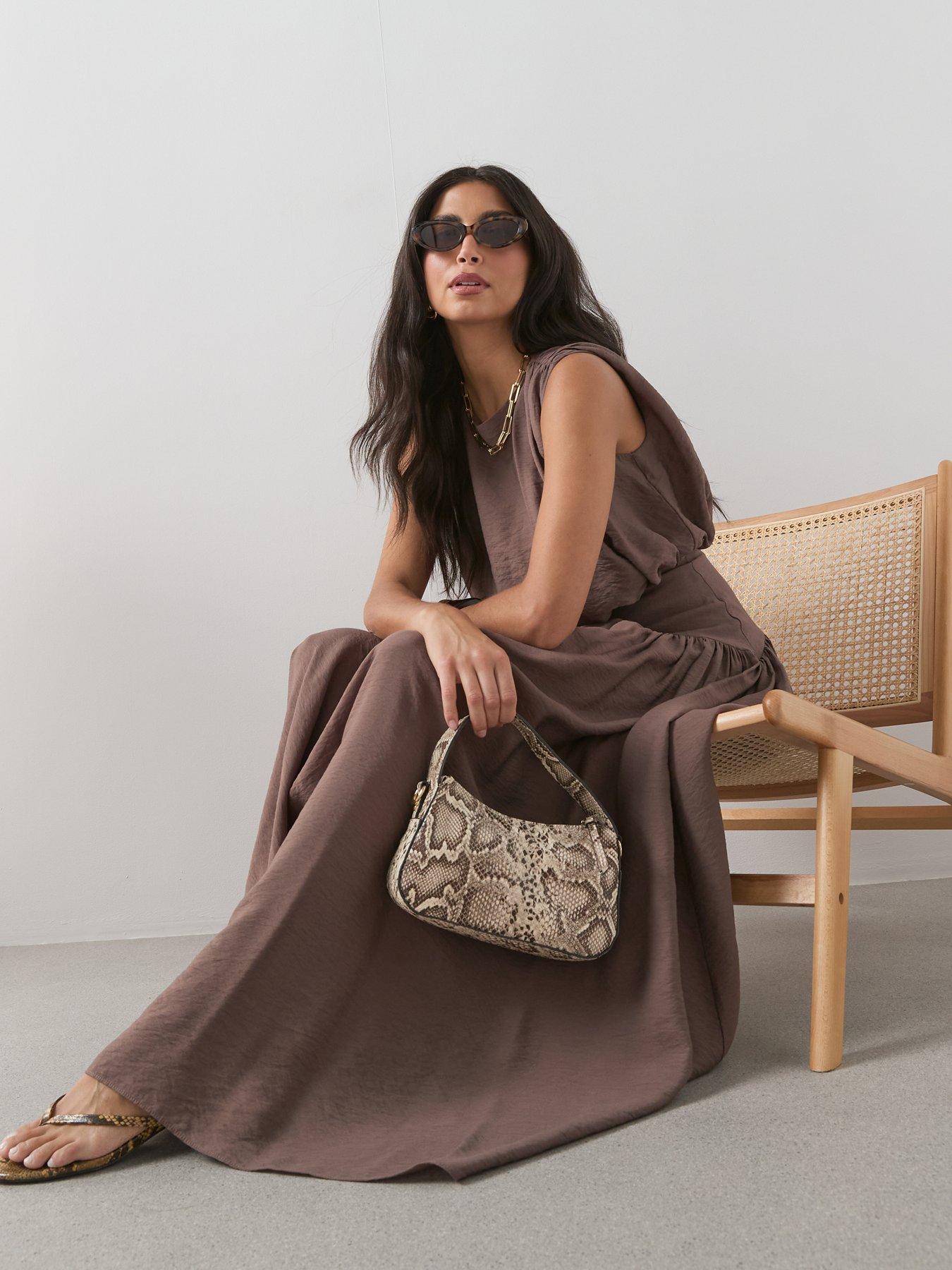 Image 6 of 6 of The Very Collection Blouson Waisted Midaxi Dress - Brown
