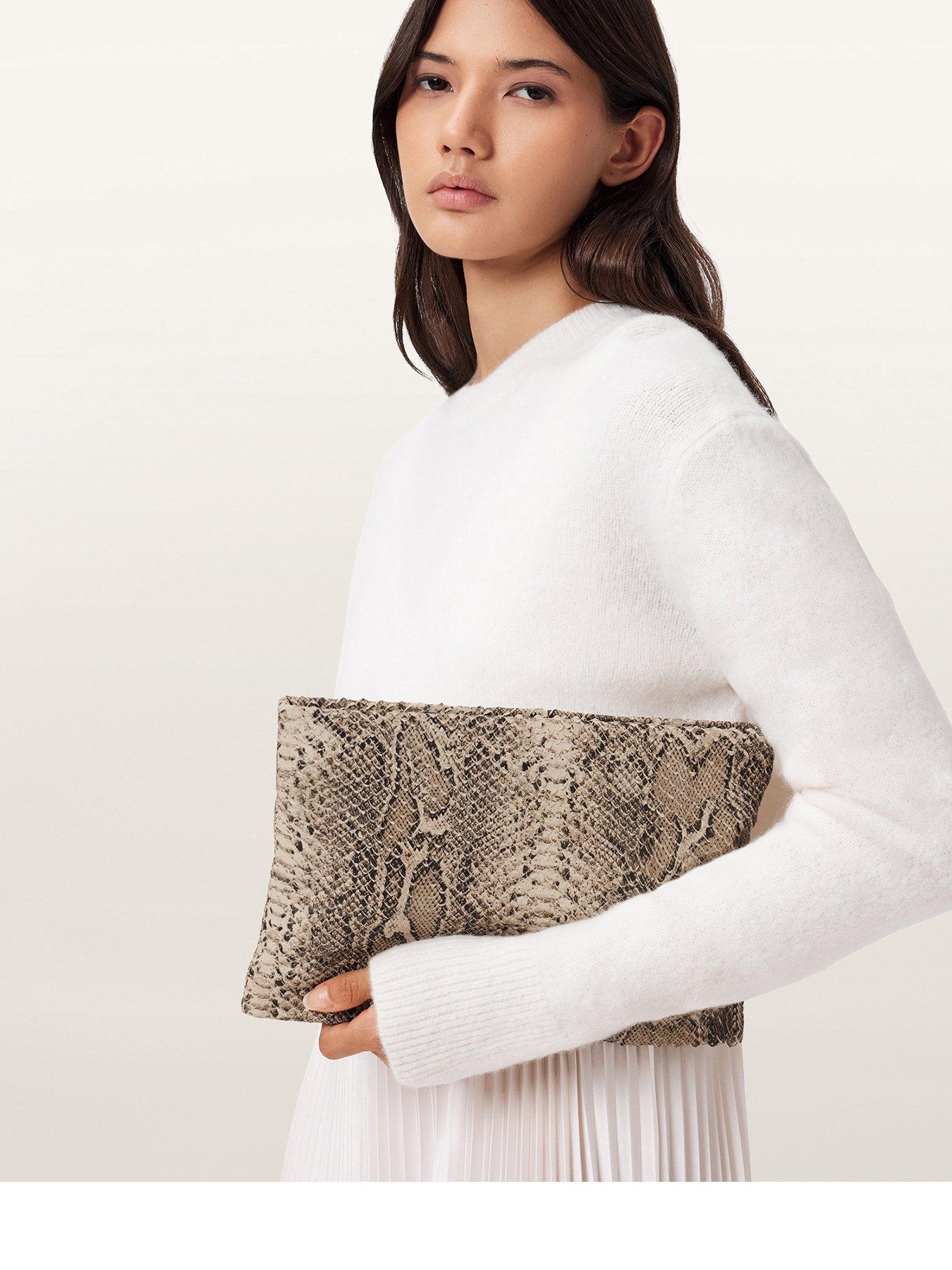 AllSaints Bettina Snake Clutch Bag - White