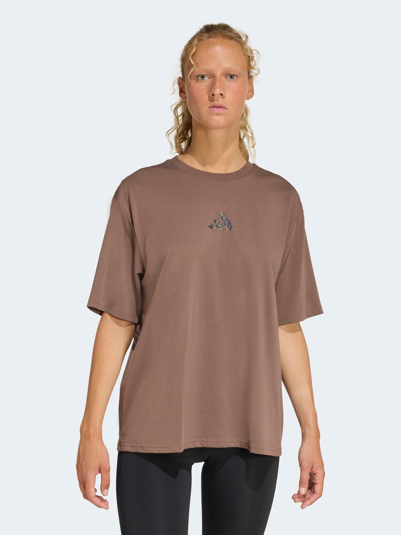 adidas Womens Training Animal Graphic T-Shirt - Brown