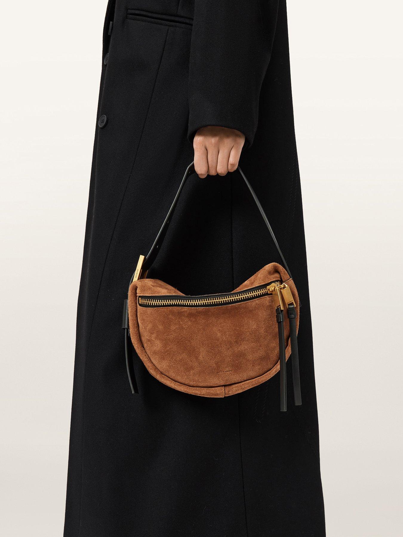 Image 2 of 5 of AllSaints Noemie Mini Suede Grab Bag - Brown