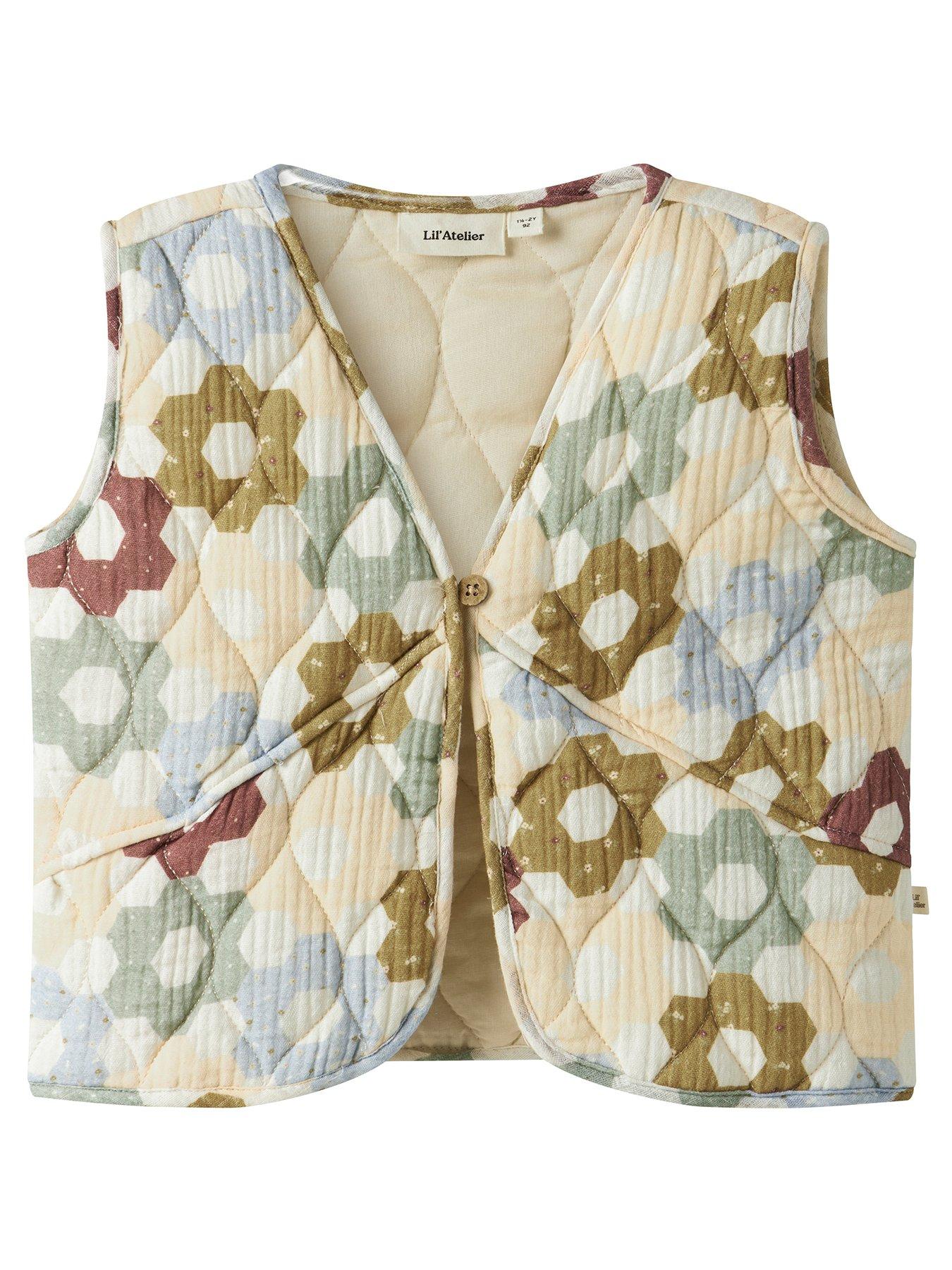 Image 2 of 5 of Lil Atelier Mini Girls Floral Quilted Gilet - Light Cream