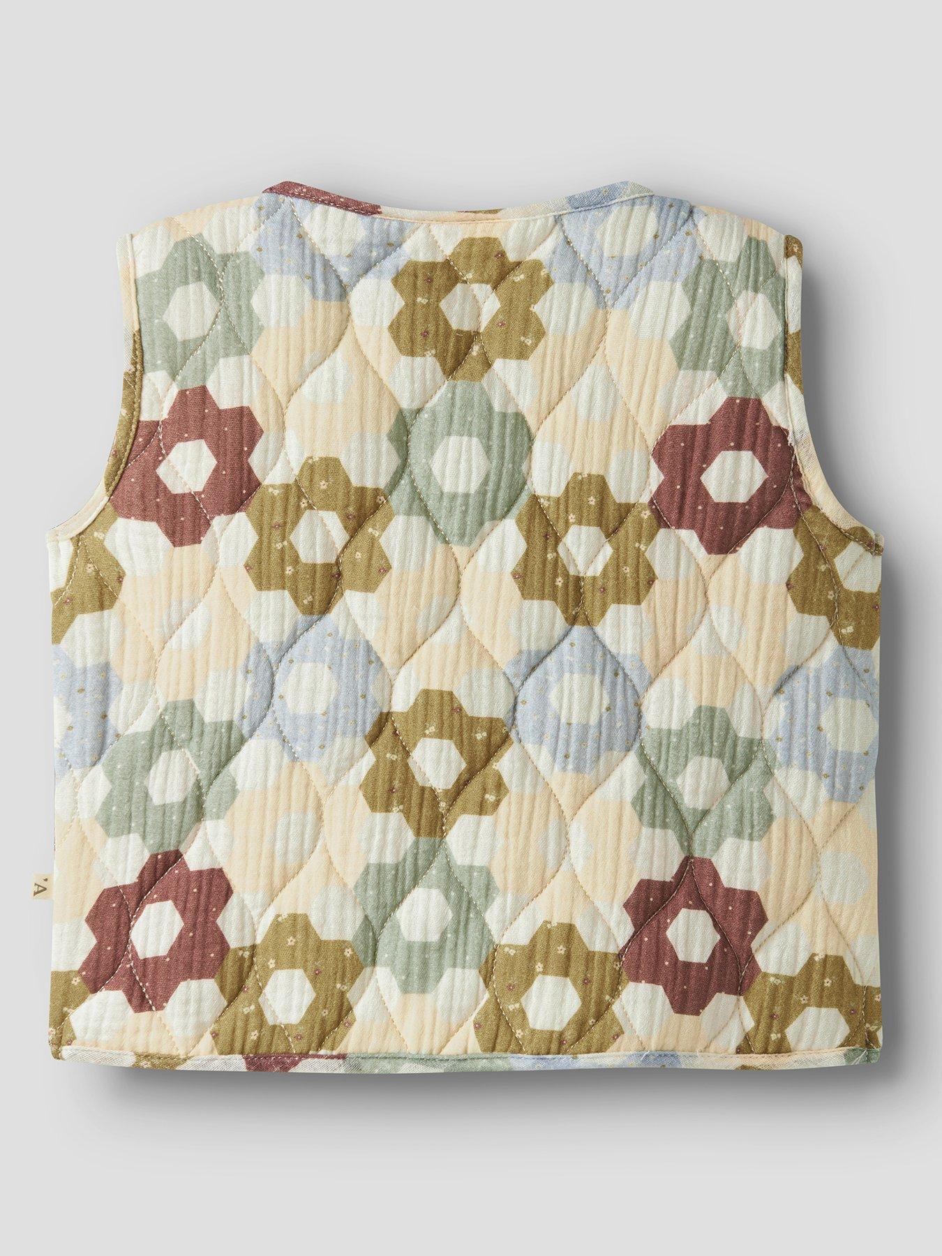Image 3 of 5 of Lil Atelier Mini Girls Floral Quilted Gilet - Light Cream