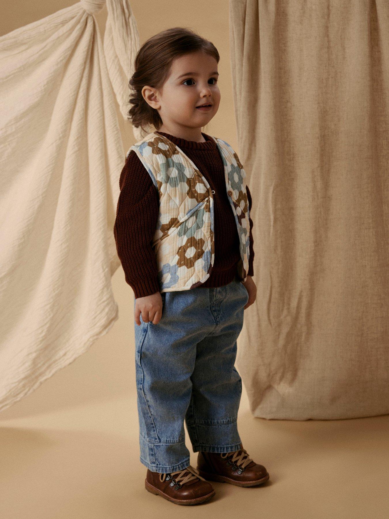 Image 4 of 5 of Lil Atelier Mini Girls Floral Quilted Gilet - Light Cream