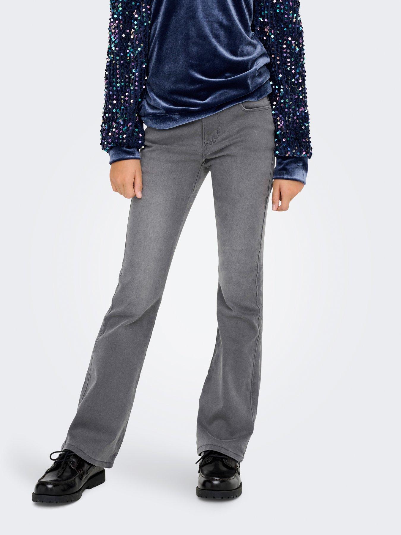 Only Kids Girls Royal Flare Jeans, Dark Grey, Size Age: 11 Years