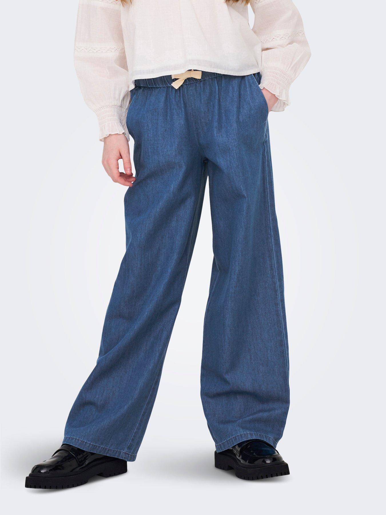Only Kids Girls Palazzo Denim Trousers, Medium Blue Denim, Size Age: 14 Years