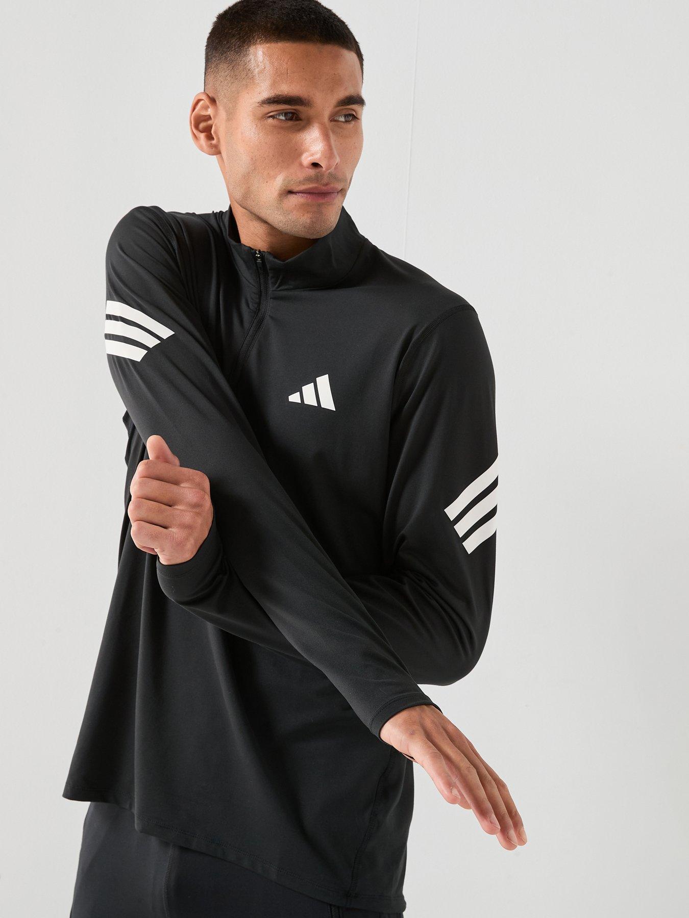 Adidas Mens Running Adi365 Iconic Stripes 1/4 Zip - Black