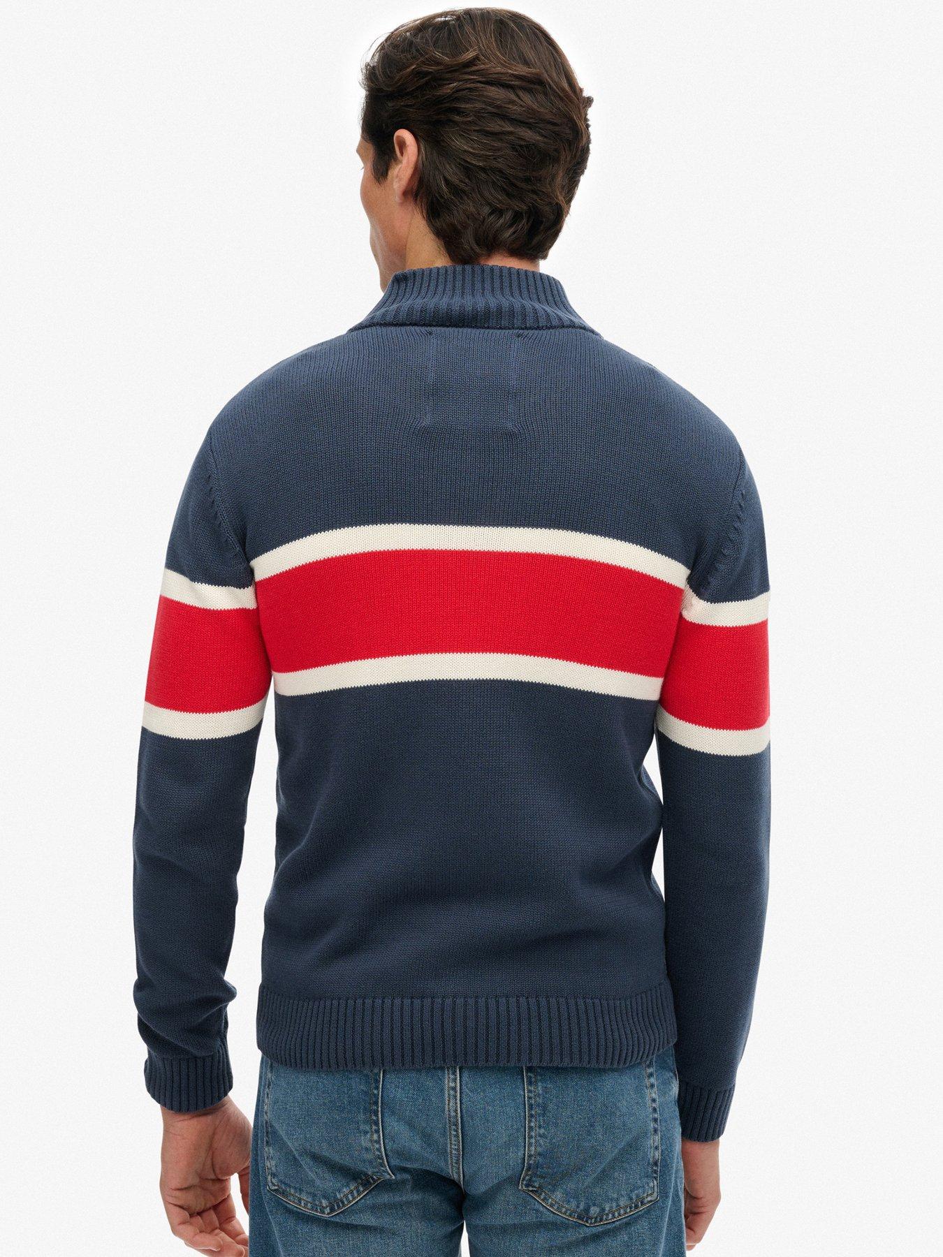 Image 2 of 5 of Superdry Cotton Stripe Knitted Half Zip Jumper - Navy