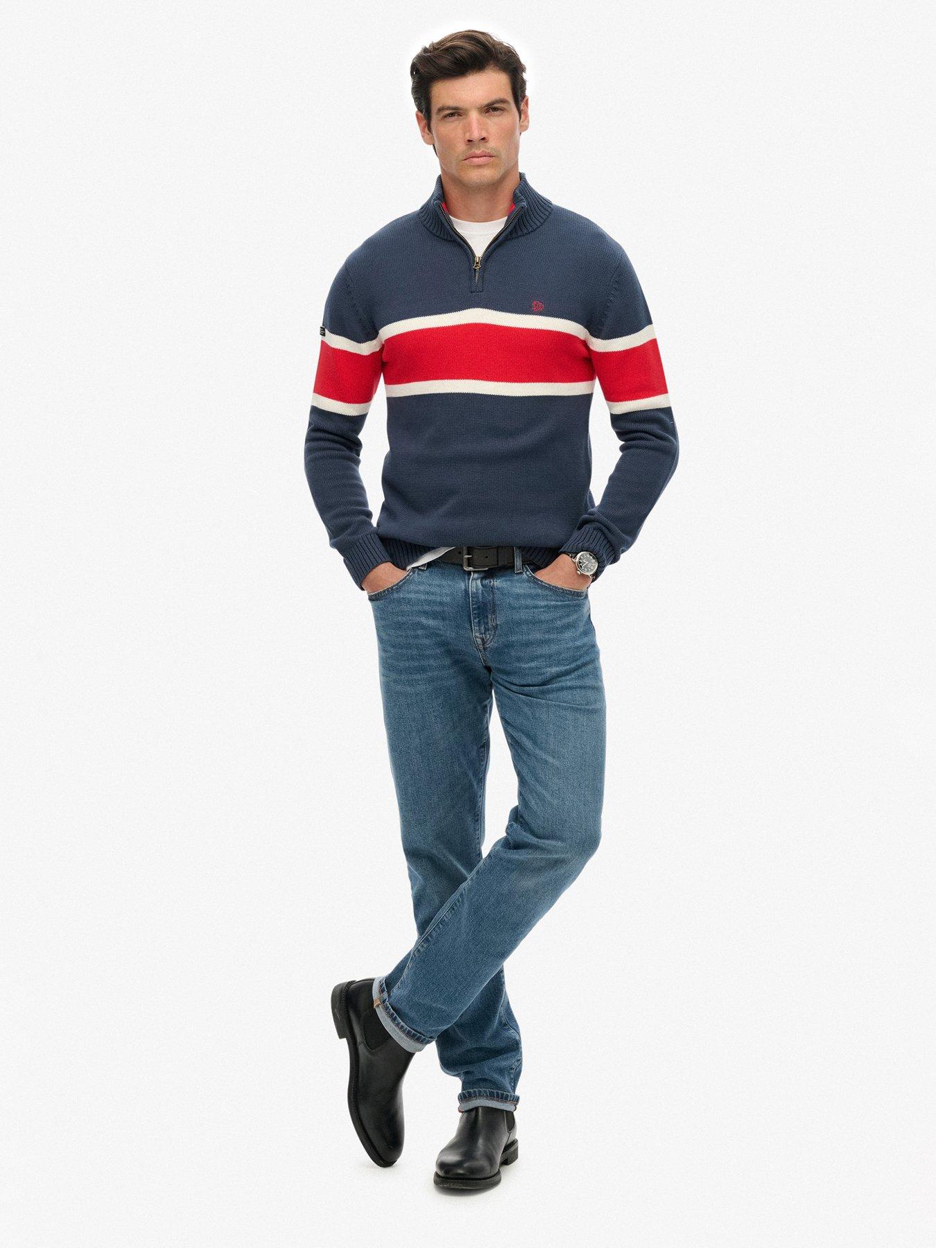 Image 3 of 5 of Superdry Cotton Stripe Knitted Half Zip Jumper - Navy