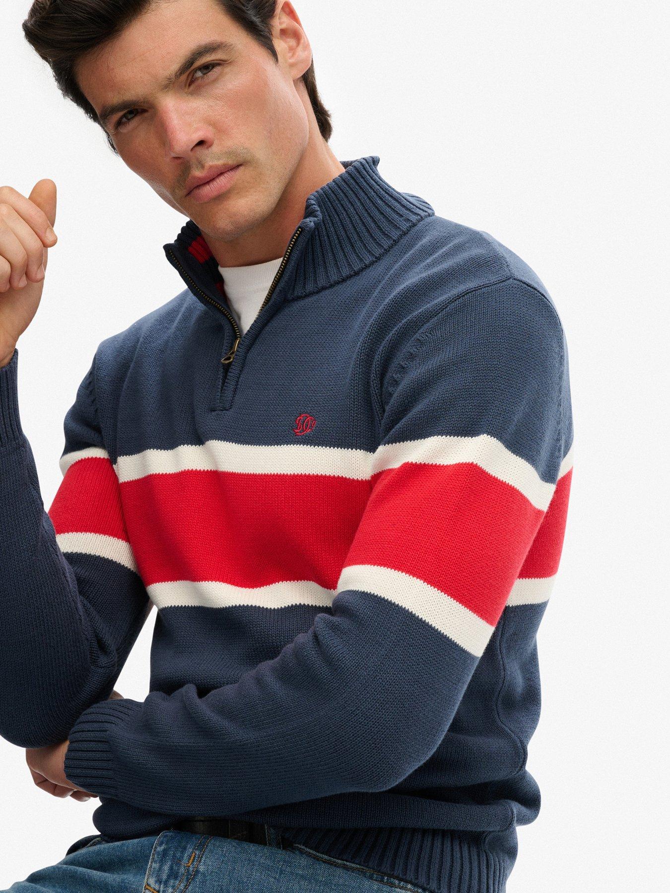 Image 4 of 5 of Superdry Cotton Stripe Knitted Half Zip Jumper - Navy