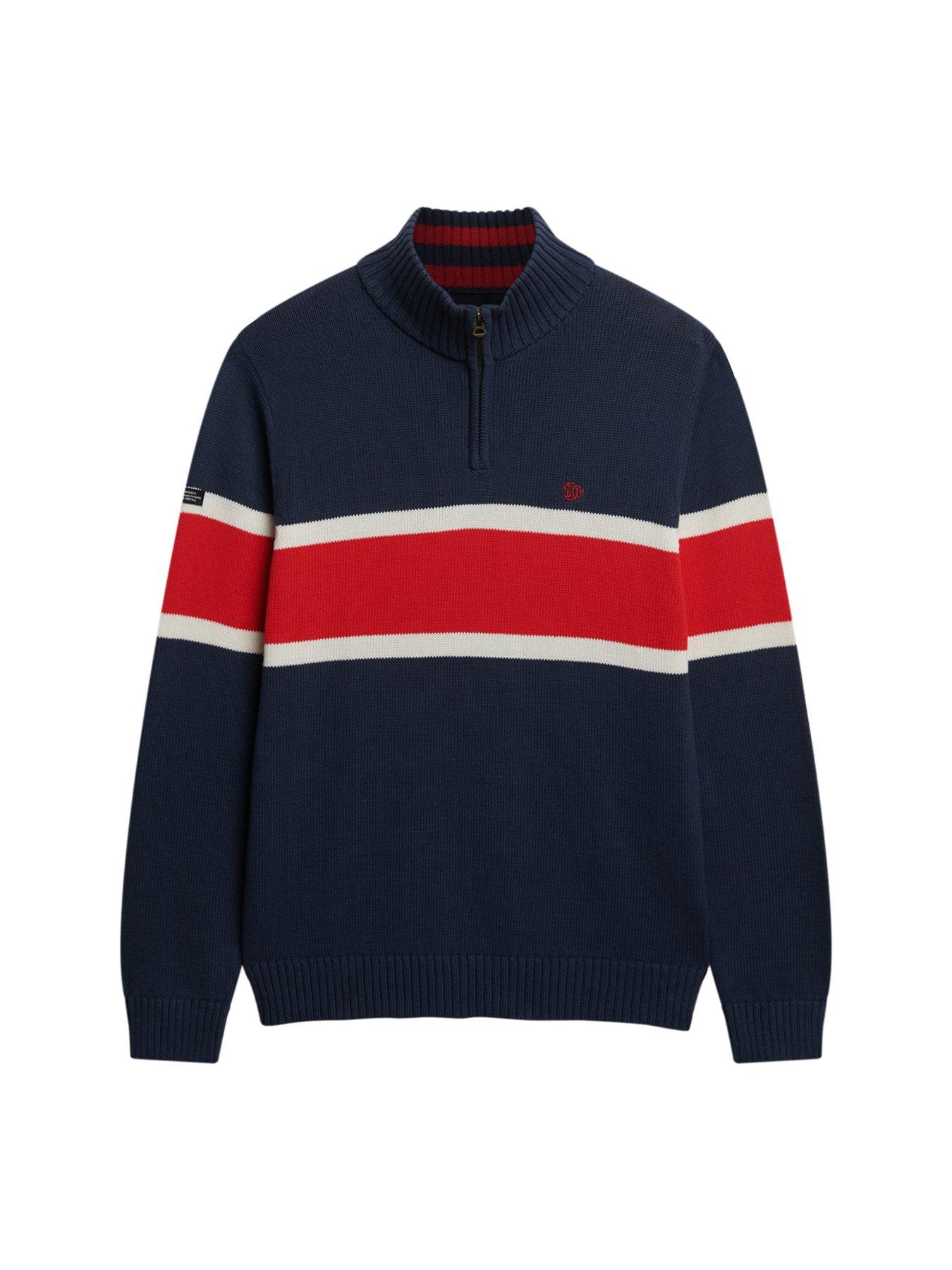 Image 5 of 5 of Superdry Cotton Stripe Knitted Half Zip Jumper - Navy