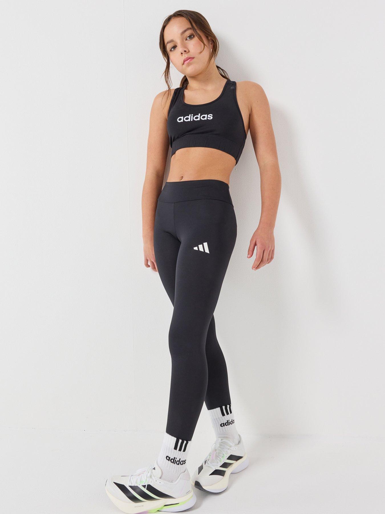 Adidas Junior Girls Train Essentials 3-Stripe Tights - Black