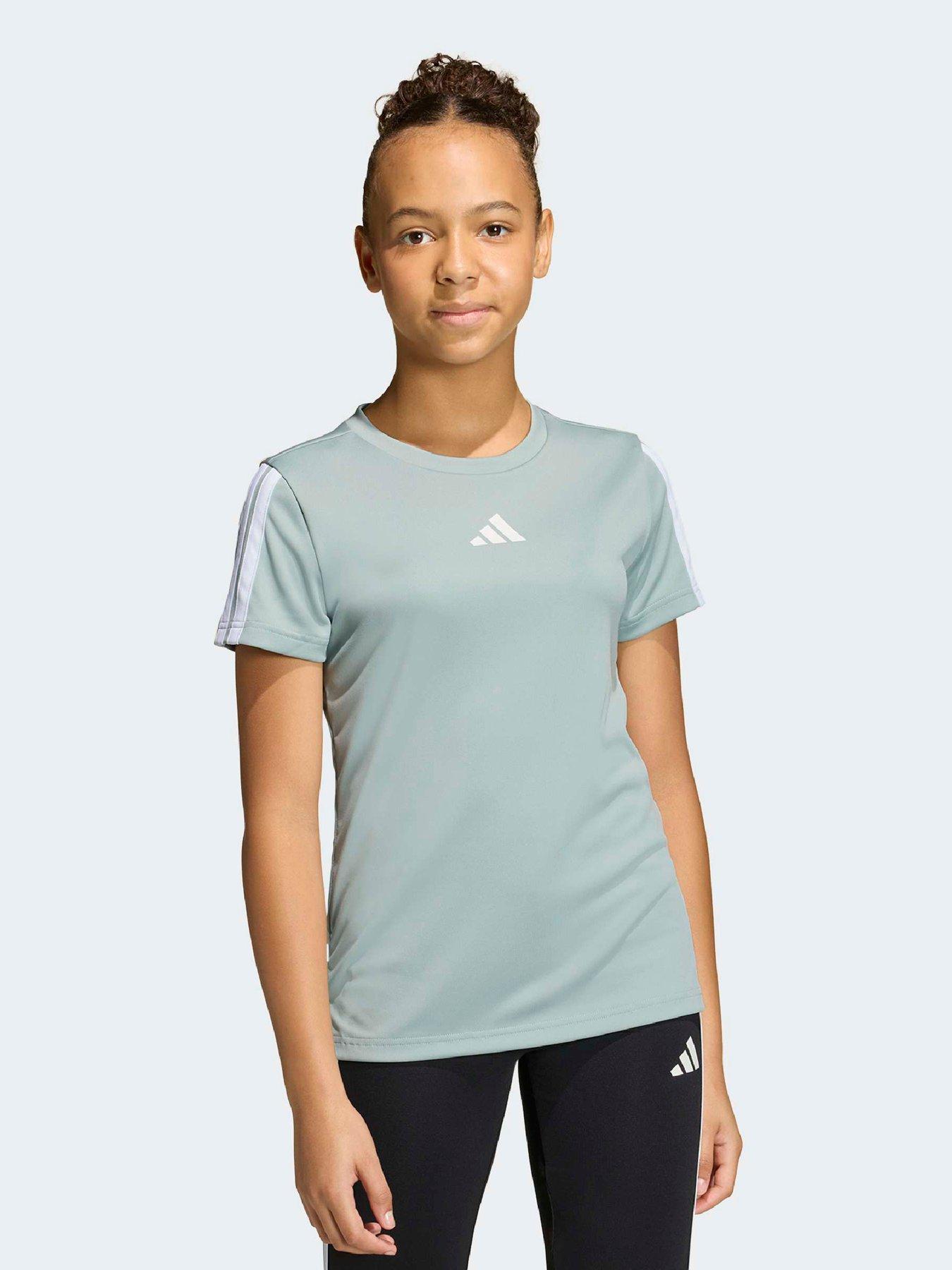 adidas Junior Girls Train Essentials 3-Stripe T-Shirt - Green