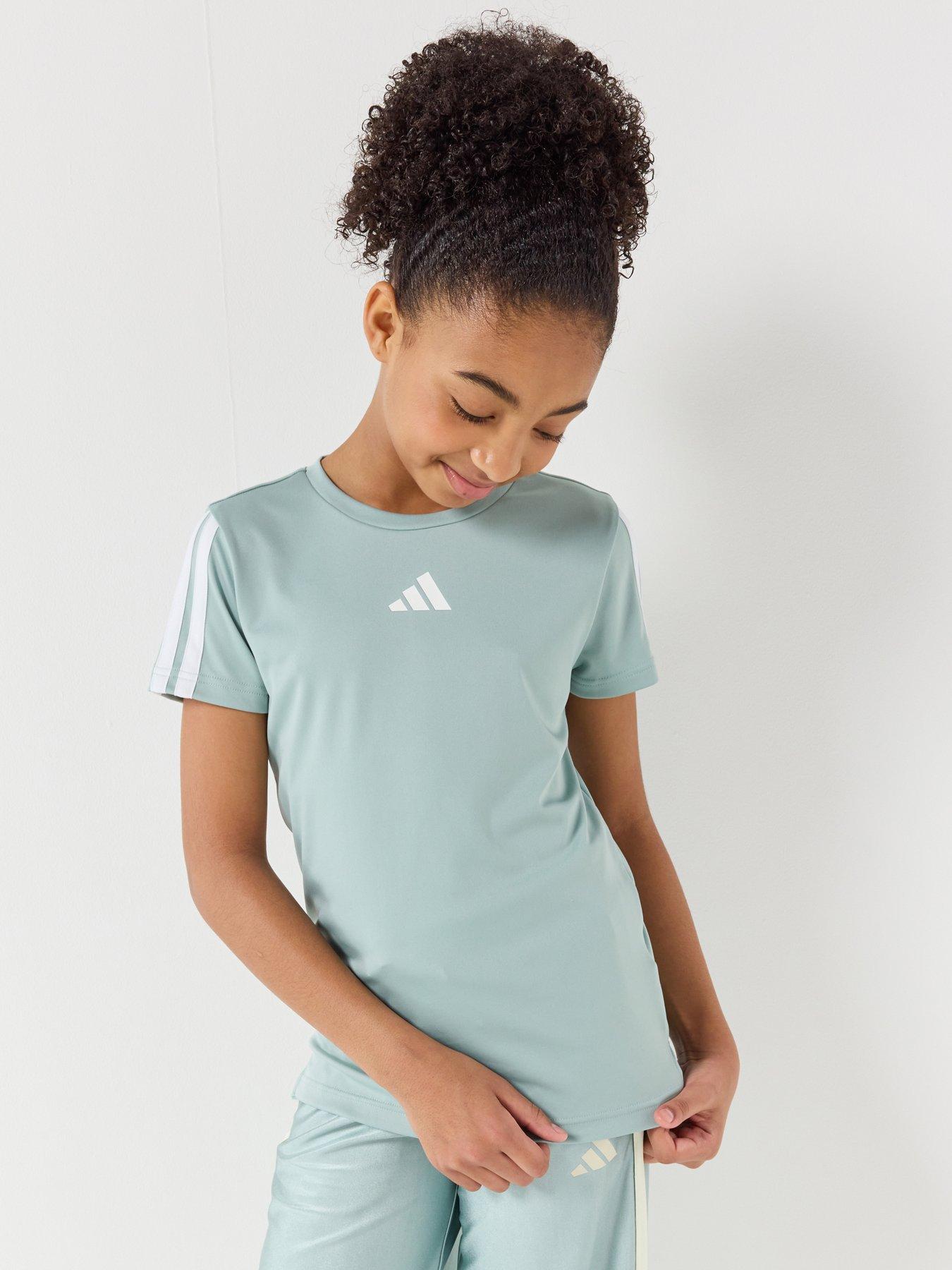 adidas Junior Girls Train Essentials 3-Stripe T-Shirt - Green