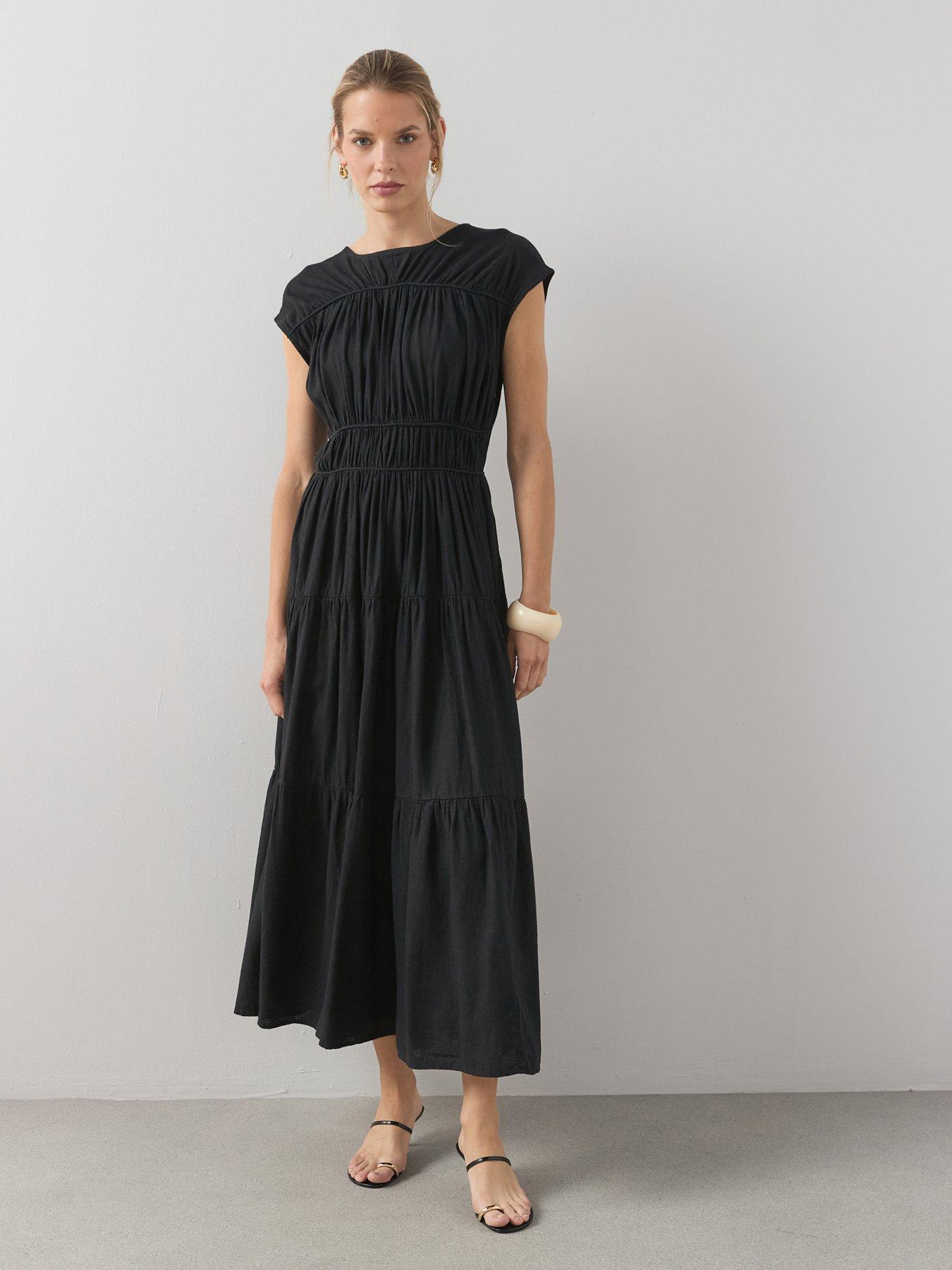The Very Collection Gathered Detail Cinched Midaxi Dress - Black