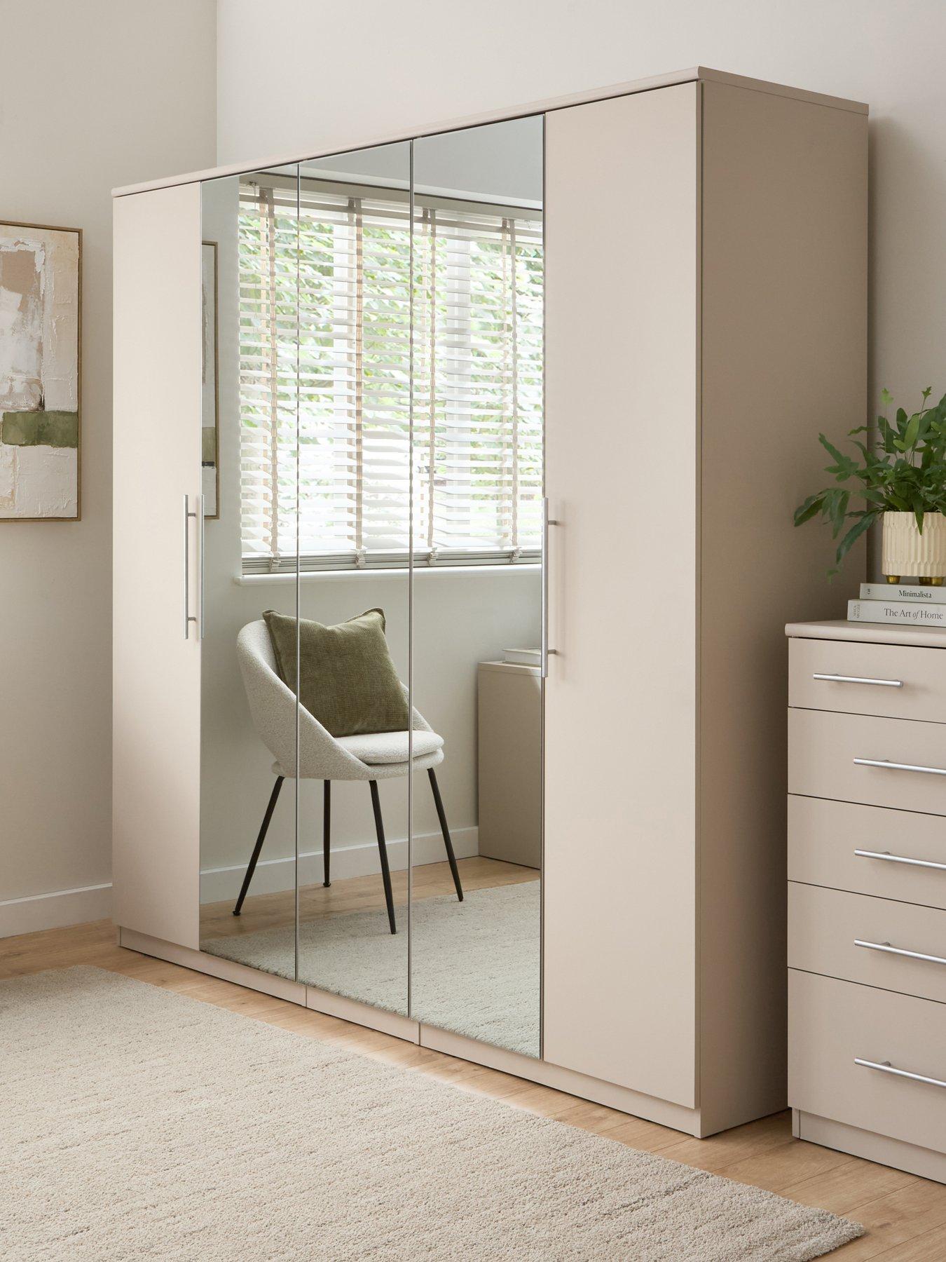 Very Home Prague 5 Door Mirrored Wardrobe - Oatmeal