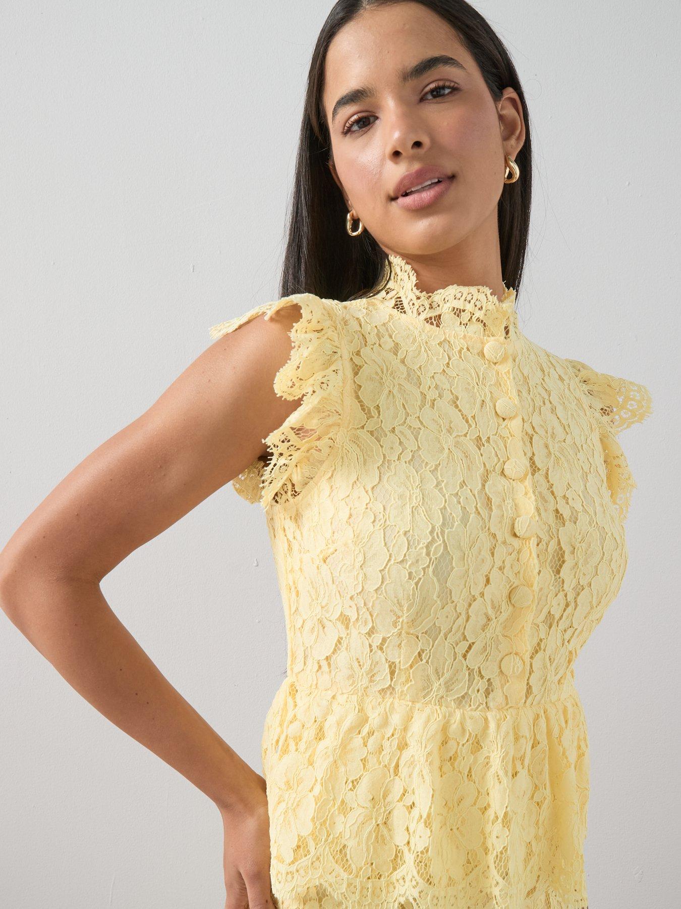 The Very Collection Lace Button Through Frill Dress - Yellow | Very