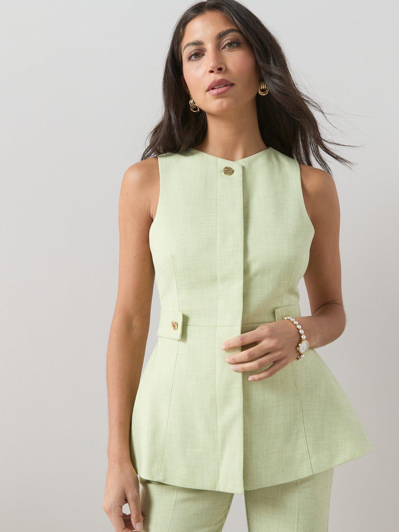 The Very Collection Peplum Waistcoat Co Ord - Green