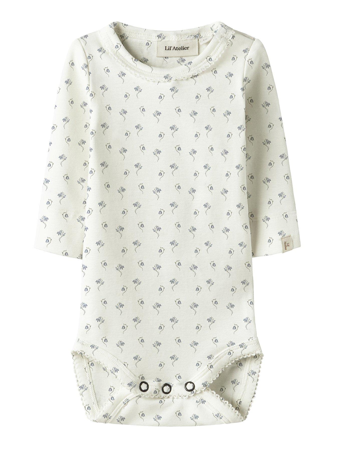 Lil Atelier Baby Girls Long Sleeve Floral Bodysuit - Light Cream