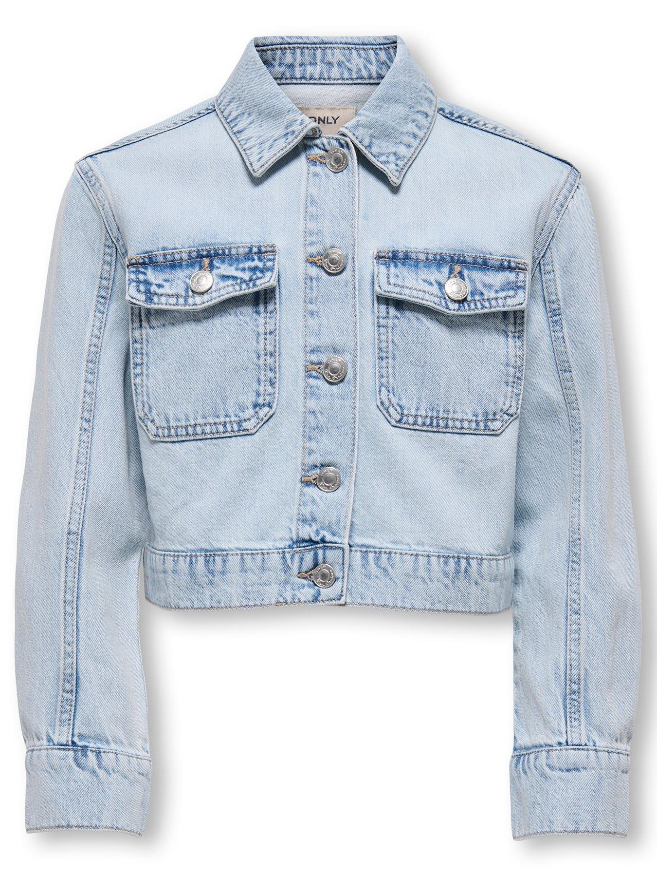 Only Kids Girls Cropped Denim Jacket - Light Blue