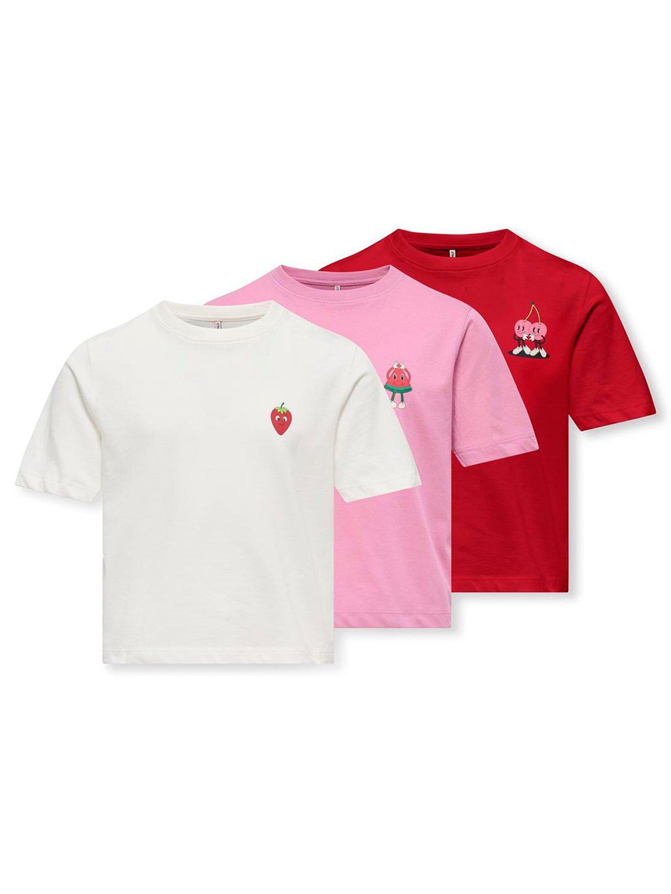 Only Kids Girls 3 Pack Printed Short Sleeve Tshirts
