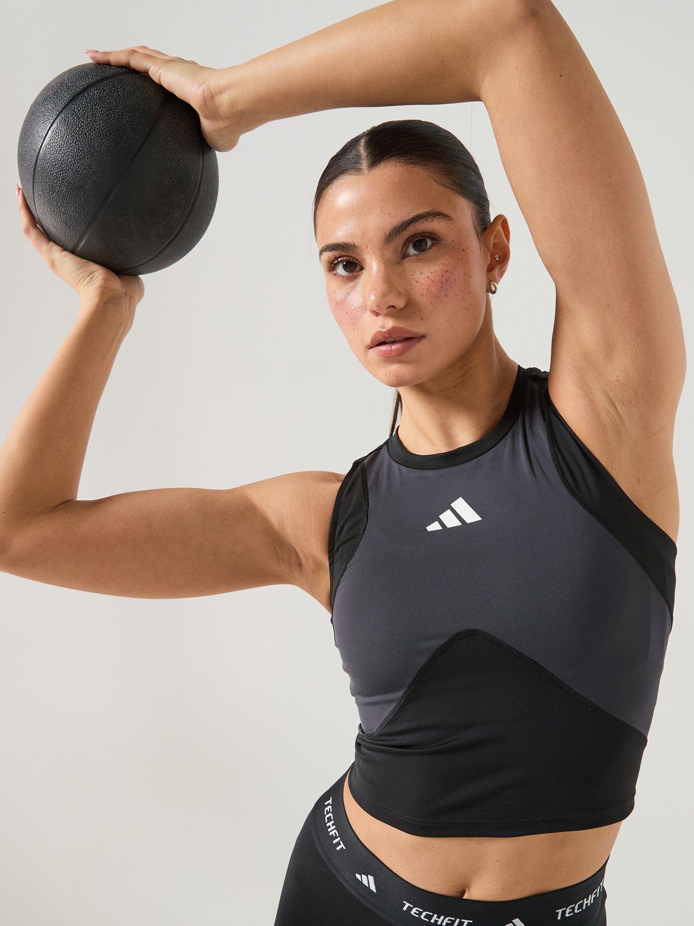 adidas Womens Training Techfit Tank, Black/Carbon, Size L, Women