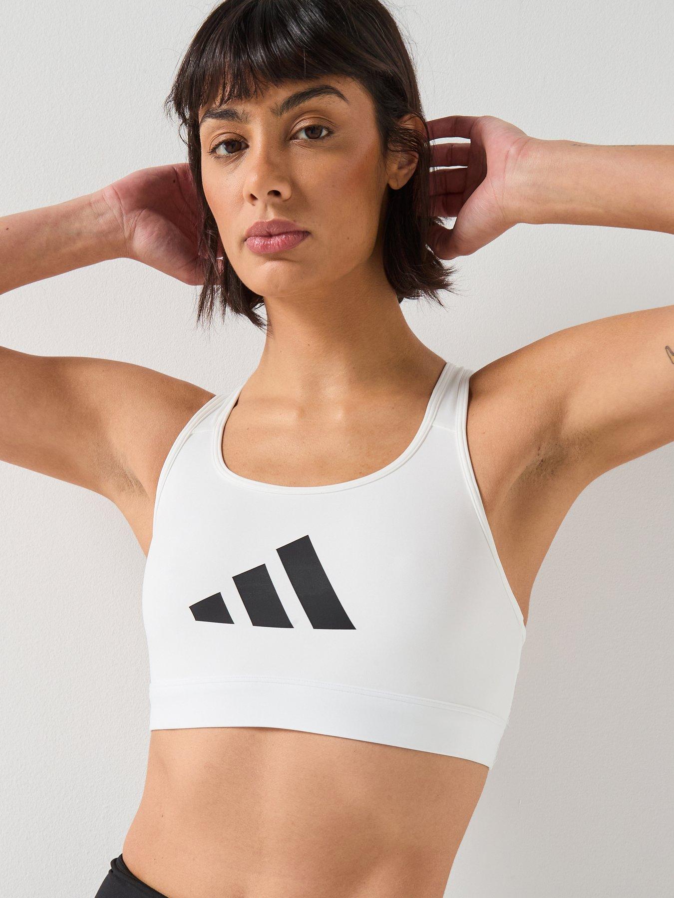 Image 1 of 6 of adidas Womens Training Workout Essentials Medium Support Bra - White