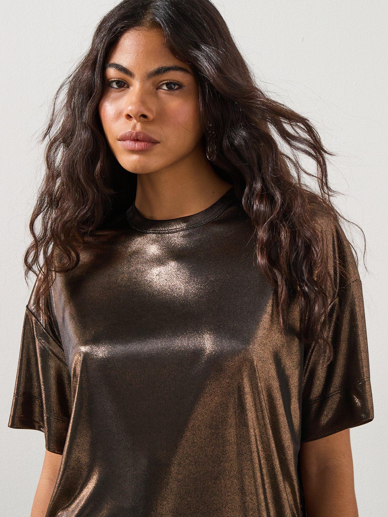 AllSaints Sparkle T-Shirt Dress - Gold | Very